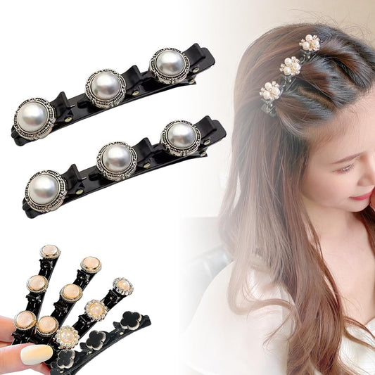 Sparkling Crystal Stone Braided Hair Clips, 2024 New Women's Braided Hair Clips, Short Hair Clips Duckbill Clips, Braided Hair Clips for Ladies and Girls Crystal Stone Hair Clips (Pearl-C)