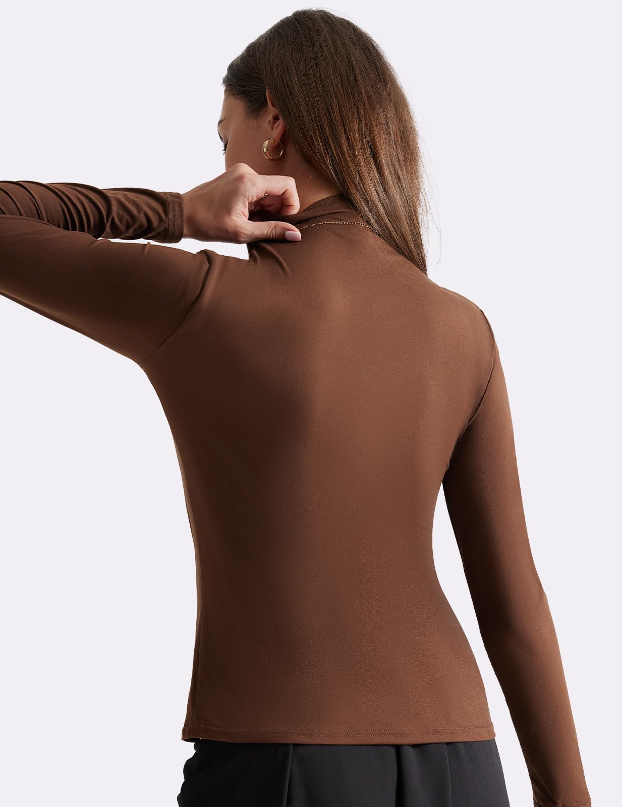 Upushall Women's Long Sleeve Turtleneck Tops Soft Lightweight Thermal Underwear Mock Neck Base Shirts for Women Brown M