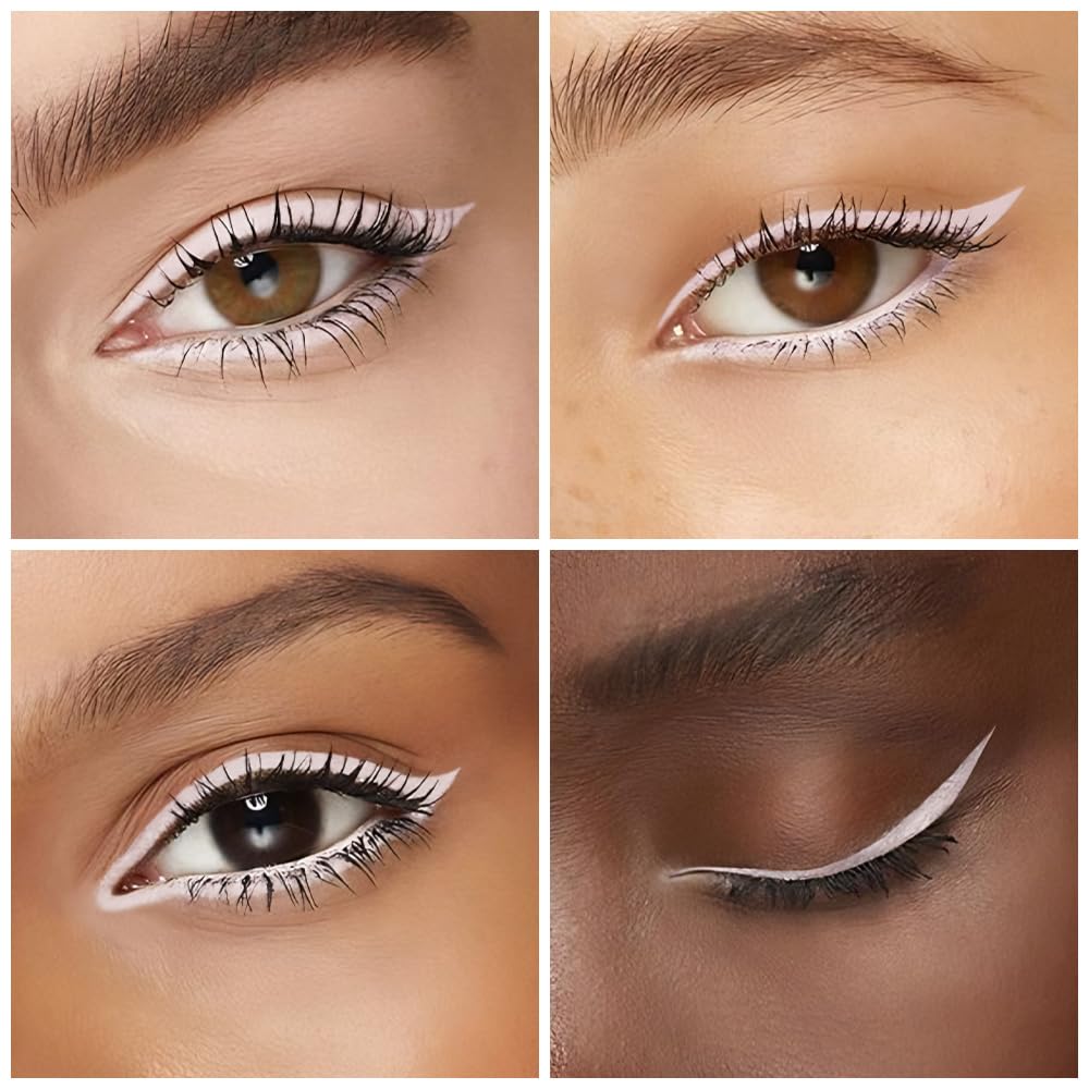 Kaely 2Pcs Quartz Queen White Gel Eyeliner Pencil, Natural Cream Eye Liner Waterproof Smudge Proof, Matte Waterline Eyeliner Eyeshadow Stick, Brighten Eye Makeup, Vegan & Cruelty-Free