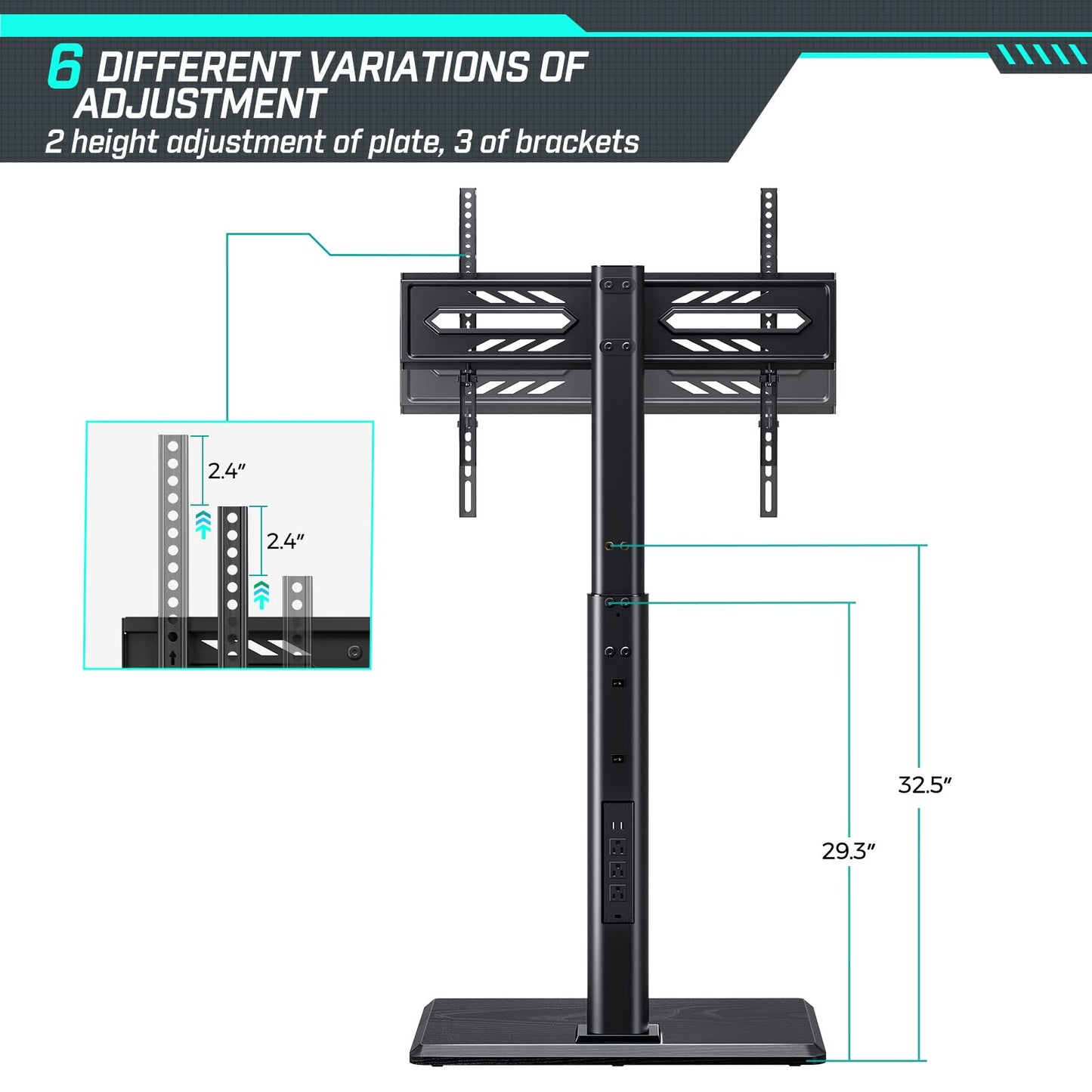 Greenstell TV Stand with Power Outlet, Universal Floor TV Stand for 32-75 inch TVs, Height Adjustable, Swivel Tall TV Mount Stand with Wood Base, Holds up to 110 LBs, Max VESA 600x400mm