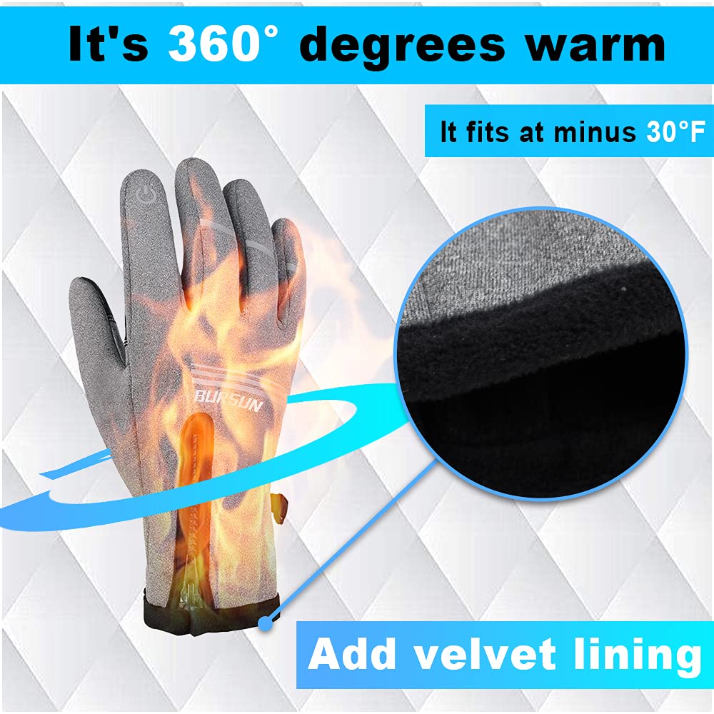 BURSUN Winter Gloves, Windproof Waterproof Warm Touchscreen Gloves Men Women, Outdoor Winter Thermal Gloves for Cycling Riding Running Work