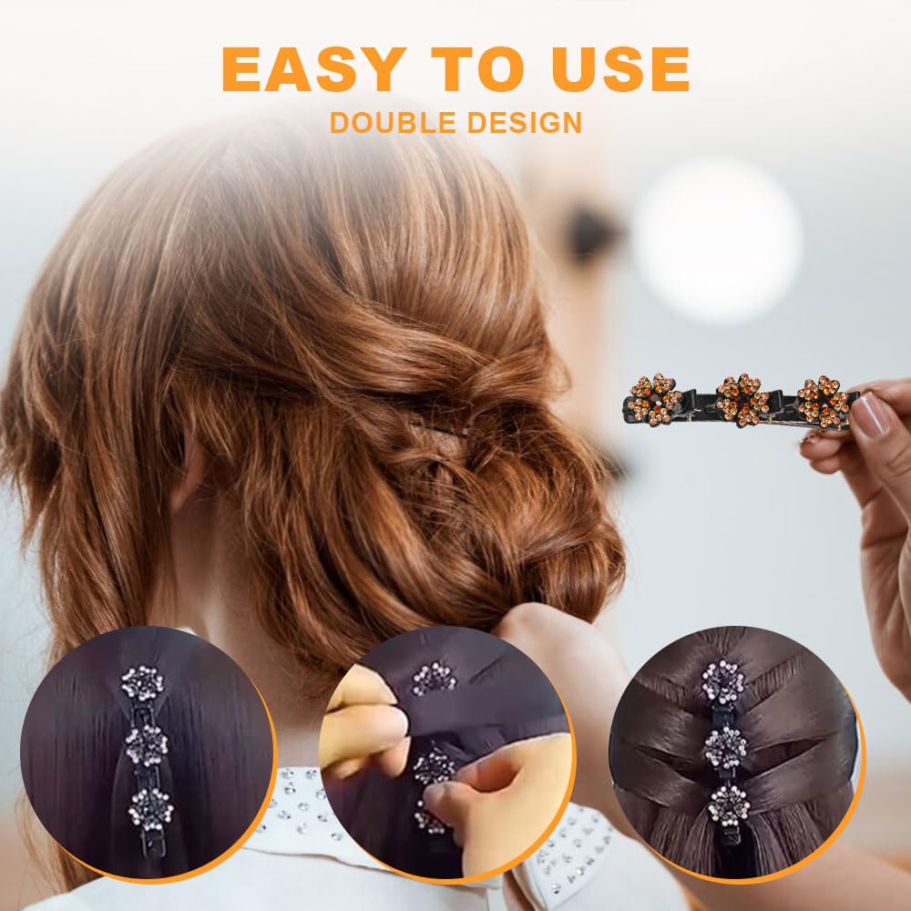 Sparkling Crystal Stone Braided Hair Clips, Women's and Girls' Duckbill Clips (Flower-D)