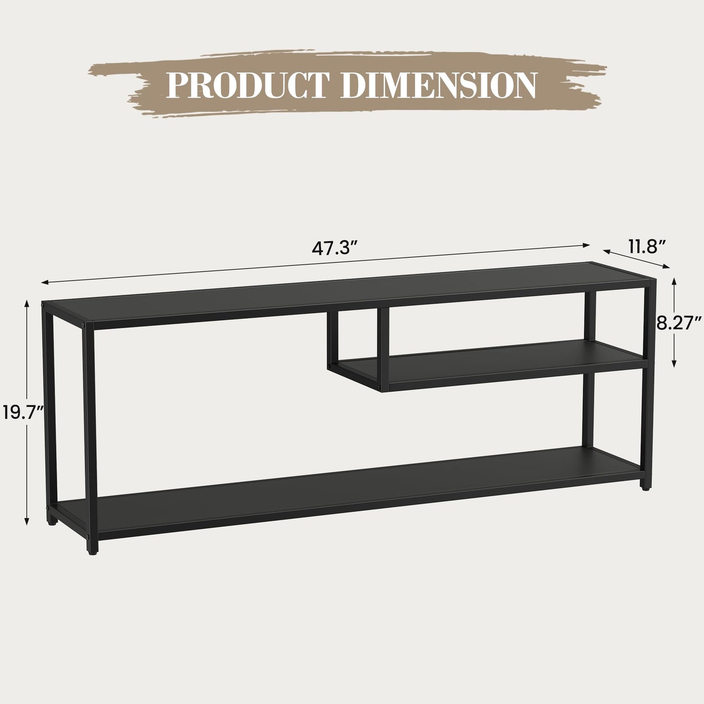 TECHMILLY Modern TV Stand for 55" TV, TV Table with Storage Shelves, Entertainment Center with Metal Frame, TV Console Table for Living Room, Bedroom, Black