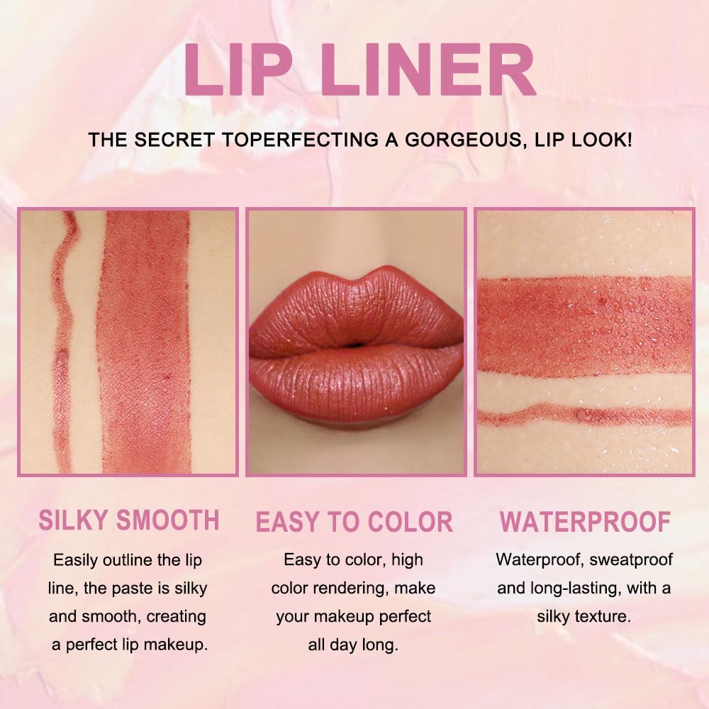 Kaely 2in1 Rose Gold Metallic Lip Liner & Lipstick Set Kit for Women, DNM Lips Kit with Lip Liner Lip Stains Long Lasting Waterproof 24 Hour Lipstick and Lip Liners Combo Lipliners Pencil Set 07