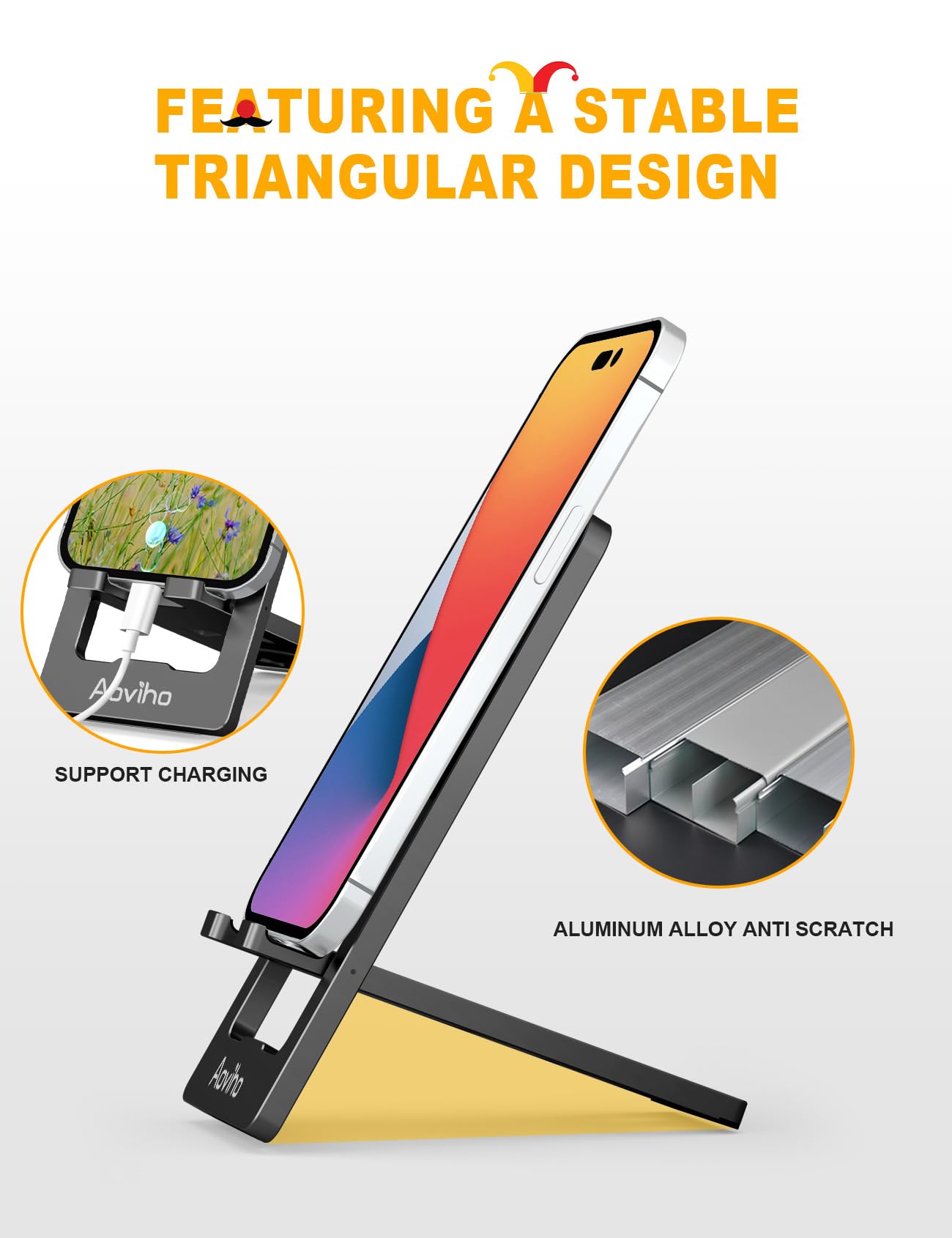 Aoviho Ultra - Thin Portable Phone Stand: Foldable & Space - Saving, Fits 3.7-7 inch Devices, Black