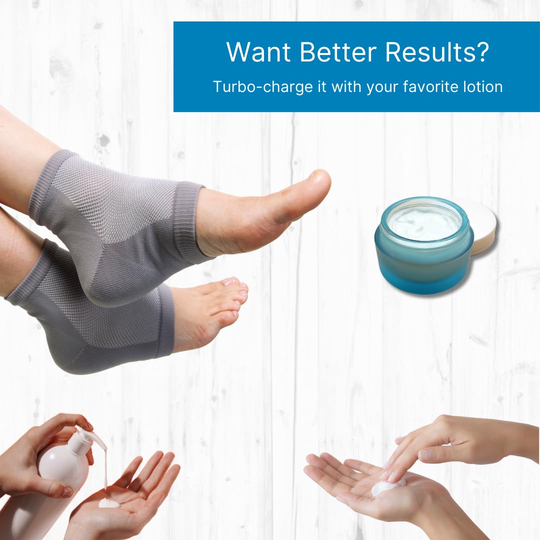 NatraCure Vented Moisturizing Gel Heel Sleeves & Socks for Cracked Feet with Aloe & Shea - Foot Softening Socks for Dry, Cracked Feet & Rough Heel Pain Relief - Gray, L