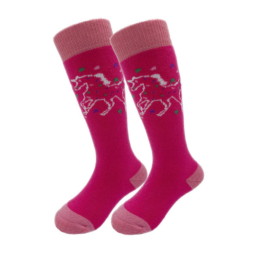 HIGHCAMP 2 Pairs Toddlers Merino Wool Winter Snow Socks Over-The-Calf Kids Boy Girl Ski Snowboard Sock,Unicorn XS