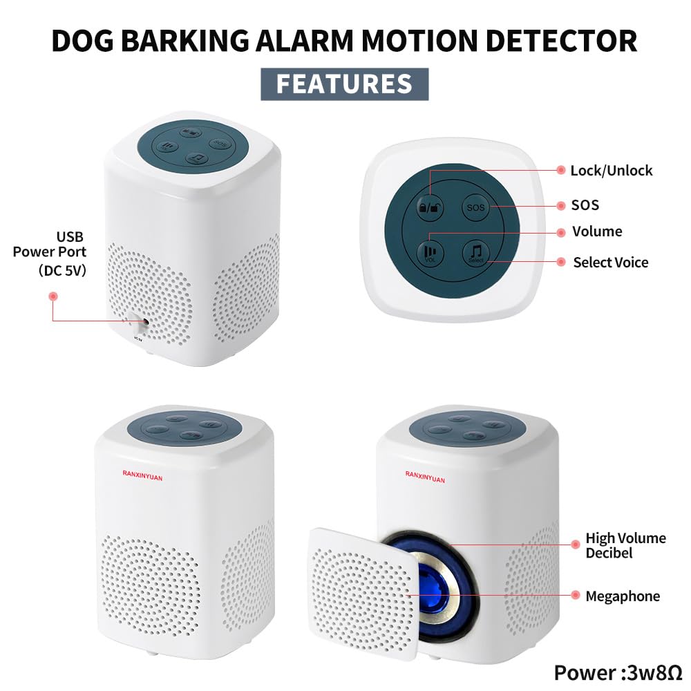 RANXINYUAN Barking Dog Motion Sensor-Pir Human Body Dog Barking Alarm Realistic Wireless Loud 1000Ft Door Chimes Home Security 1 Receiver 1 Motion Dectector Driveway Alarm Kit…