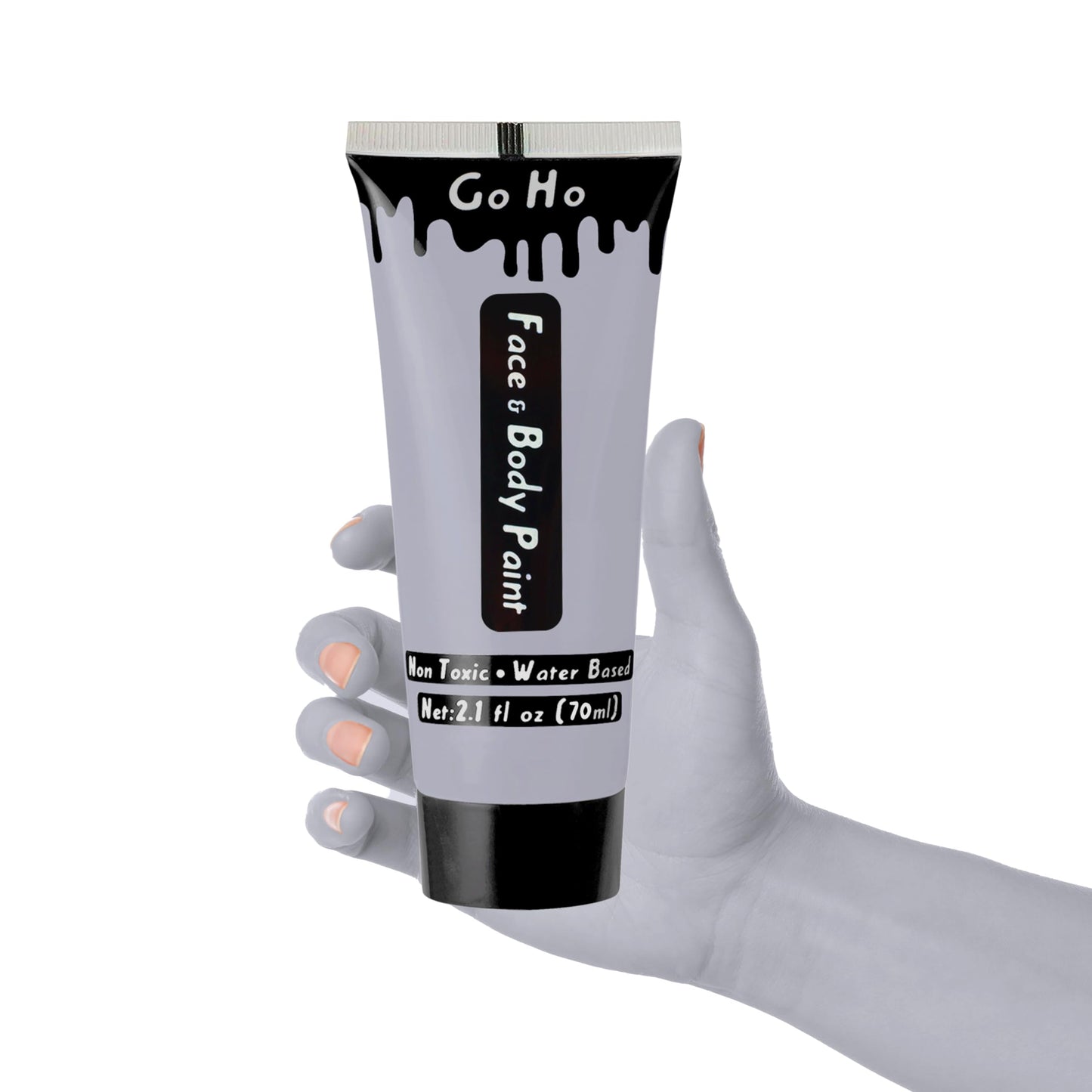 Go Ho Grey Body Paint Washable (2.37 oz,70 ml),Water Based Cream Grey Face Paint,Gray Face Body Paint for SFX Cosplay Costumes Festivals Halloween Vampire Zombie Makeup
