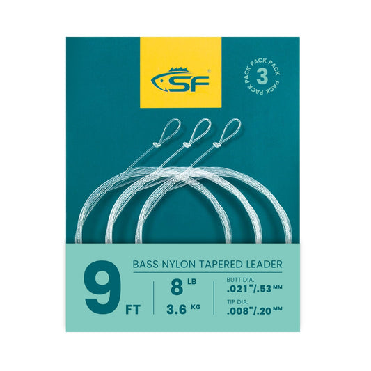 SF Pre-Tied Loop Heavy Butt Fly Fishing Bass Tapered Leader High Knot Strength Clear Nylon for Bass/Large Flies 3 Packs 9FT 8lb