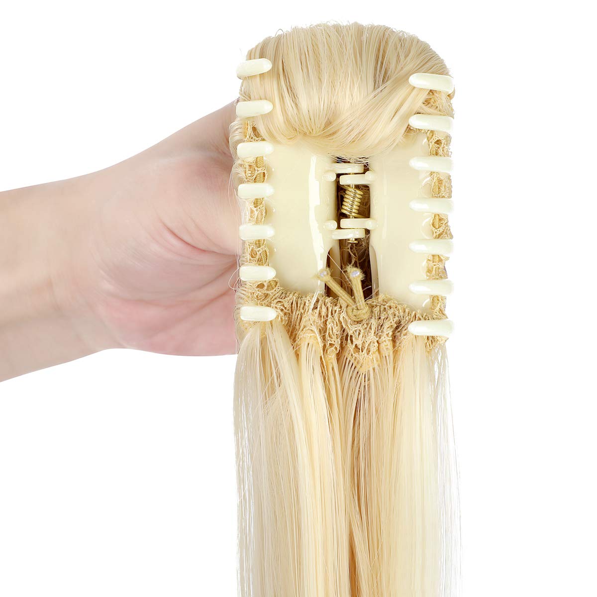 FELENDY Ponytail Extension Claw 18" 20" Curly Wavy Straight Clip in Hairpiece One Piece A Jaw Long Pony Tails for Women (Light Blonde,Straight)