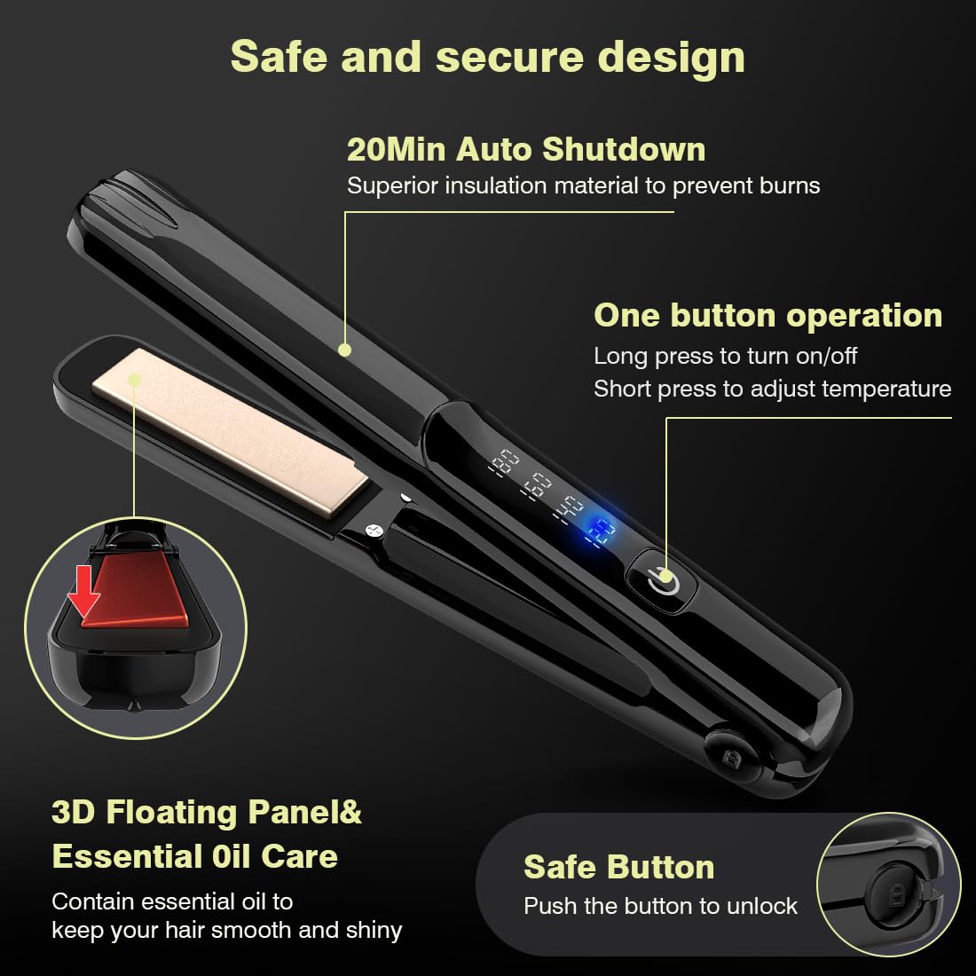 Cordless Hair Straightener and Curler, 2 in 1 Portable Mini Flat Iron & Curling, Fast Heating & Titanium Plate with 4 Adjustable Temp, Travel Size and USB Rechargeable with Pouch (Black)