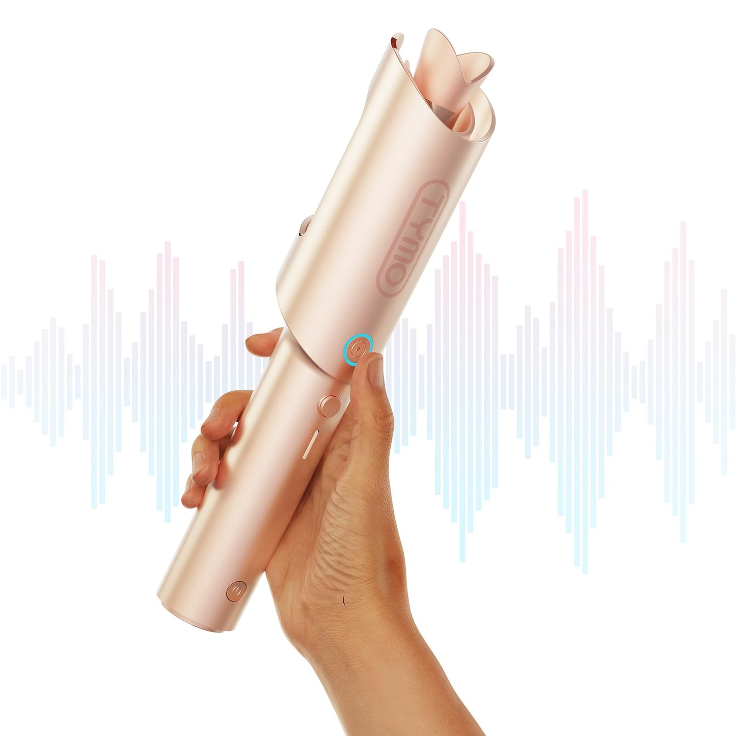 TYMO Cordless Automatic Curling Iron - Upgraded TYMO CurlGo Smart 1 Inch Rotating Curling Wand for Travel, Ionic Beach Waves Portable Hair Curlers for Women, Anti-Scald, Safe & Tangle-Free, Gold Blush