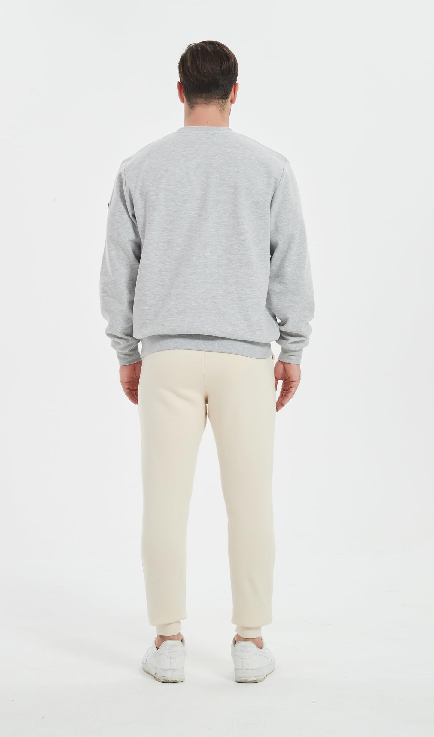 Tronjori Men's High Waisted Fleece Sweatpants Fall Winter Athletic Jogger Pants Lounge Trousers Elastic Waistband(S,Beige)