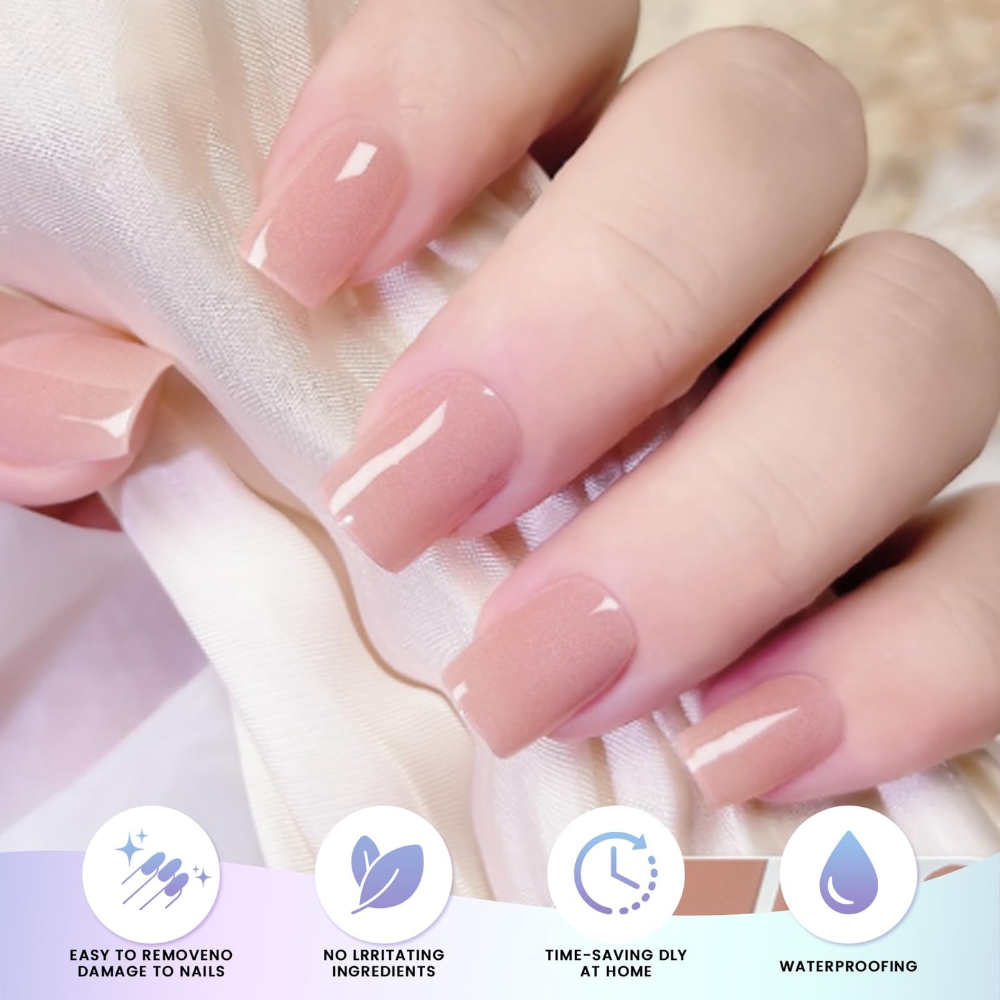 OAUEE Semi Cured Gel Nail Strips | 20 Gel Nail Stickers | Gel Nail Stickers with UV Light Required | Salon Quality, Easy Application and Removal（Flesh Pink Color）