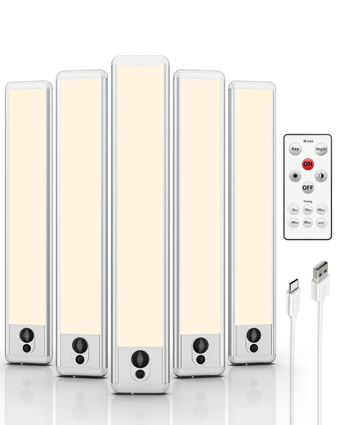 EZVALO Under Cabinet Lights, LED Closet Lights Wireless USB Charging, Motion Sensor Lighting Indoor 3500K Dimmable with Remote Control (Warm) 5 Pack