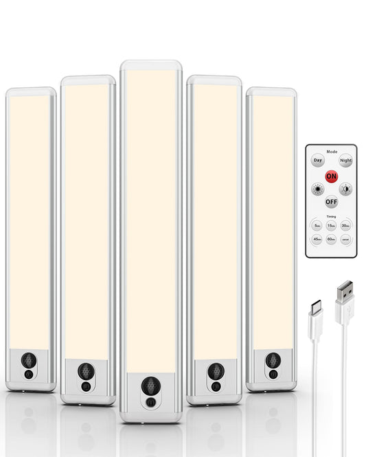 EZVALO Under Cabinet Lights, LED Closet Lights Wireless USB Charging, Motion Sensor Lighting Indoor 3500K Dimmable with Remote Control (Warm) 5 Pack
