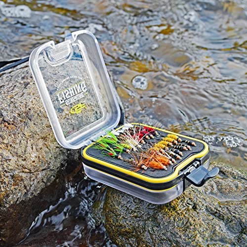 SF Plastic Waterproof Pocket Fly Fishing Box Double Side Clear Lid Easy Grip Foam with Lanyard Mini Fly Box