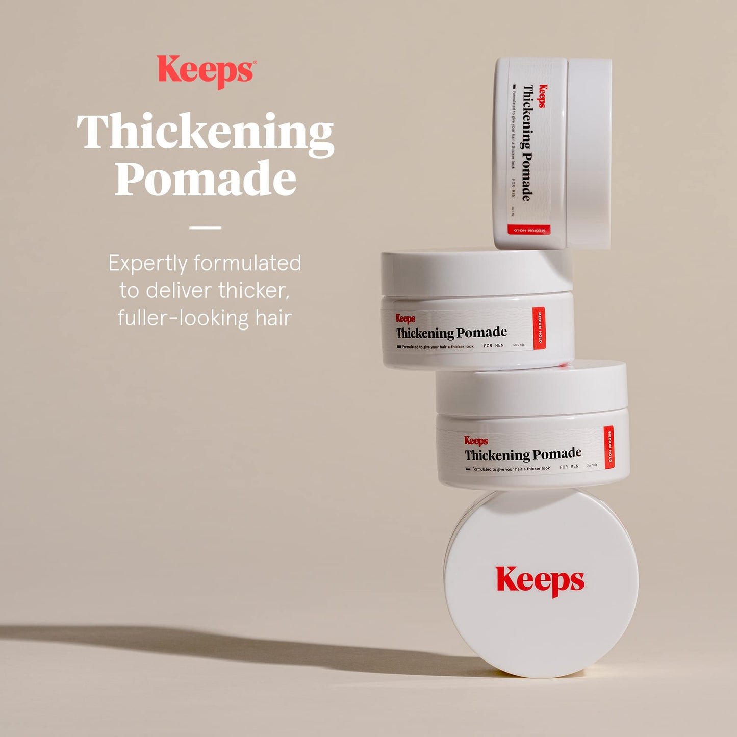 Keeps Matte Thickening Pomade for Men - Natural Ingredients for Fuller Hair: Biotin, Caffeine, Green Tea & Saw Palmetto - All-Day Medium Hold for All Styles