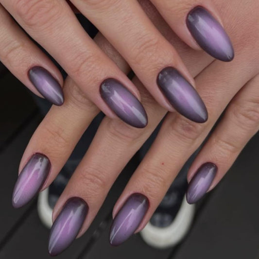 GLAMERMAID Black Pink Ombre Press on Nails Medium Almond, Purple Aurora Fake Crush Nails, Stiletto Fake Nails, Short Oval Stick Glue on Nails Tips for Women, Reusable Acrylic False Nail Kits
