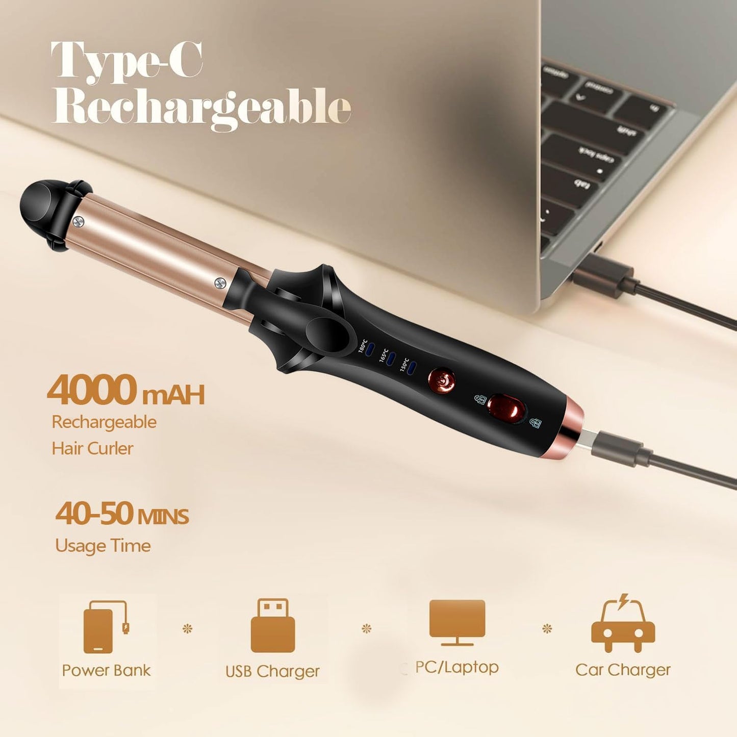Cordless Curling Iron Rechargeable, Curling Iron, USB Mini Cordless Hair Curler with 3 Temp Setting 302°F-356°F, Portable Battery Operated Curling, Hair Straightener and Curler Travel