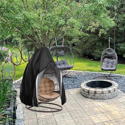 Oslimea Patio Hanging Egg Chair Cover Waterproof Swing Egg Chair Cover with Zipper Windproof Egg Chair Cover with Bottom Buckle, Outdoor Wicker Single Seat Egg Chair Covers, Black