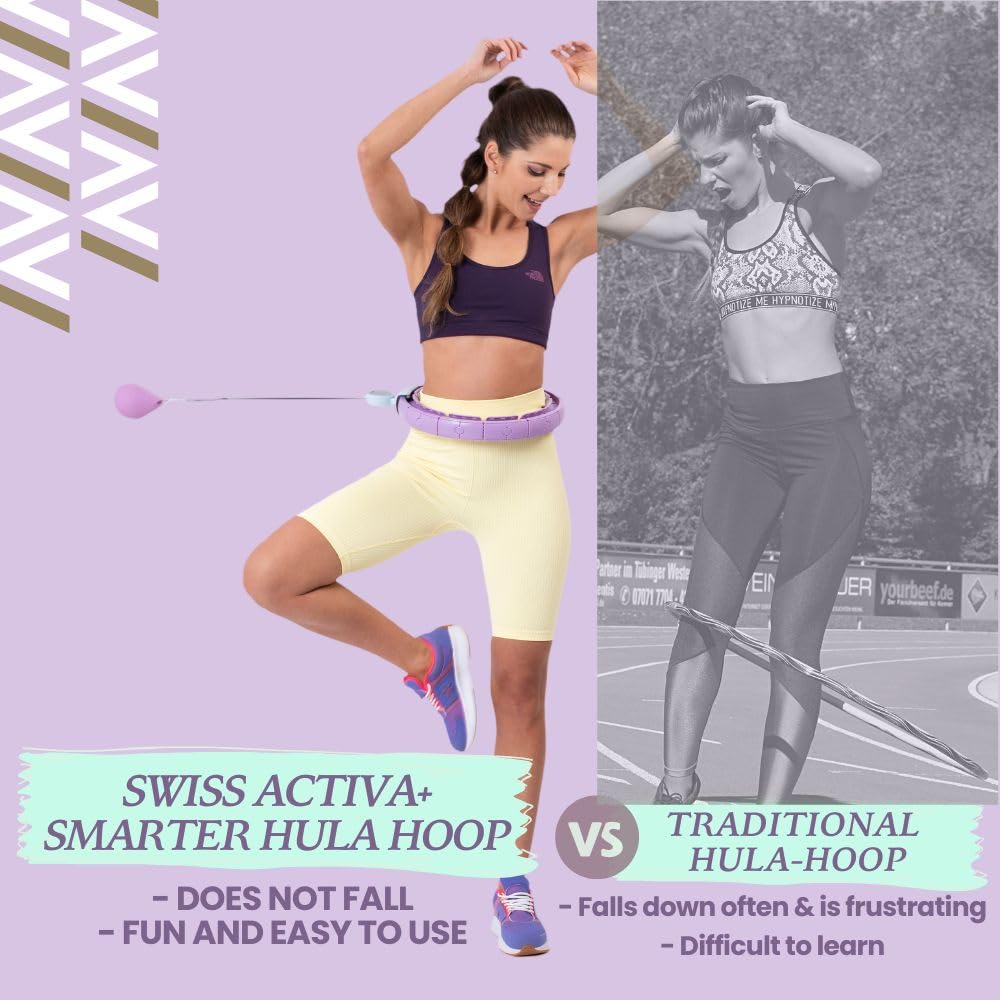 Swiss Activa+ Smart Hula Hoop XXL Extension Set - No Falling Hula Hoop - Hula Hoop 51 in - Fitness Hula Hoop with Weighted - Fitness Hoop Hula Hoop with Ball - Smart Hoola Hoop