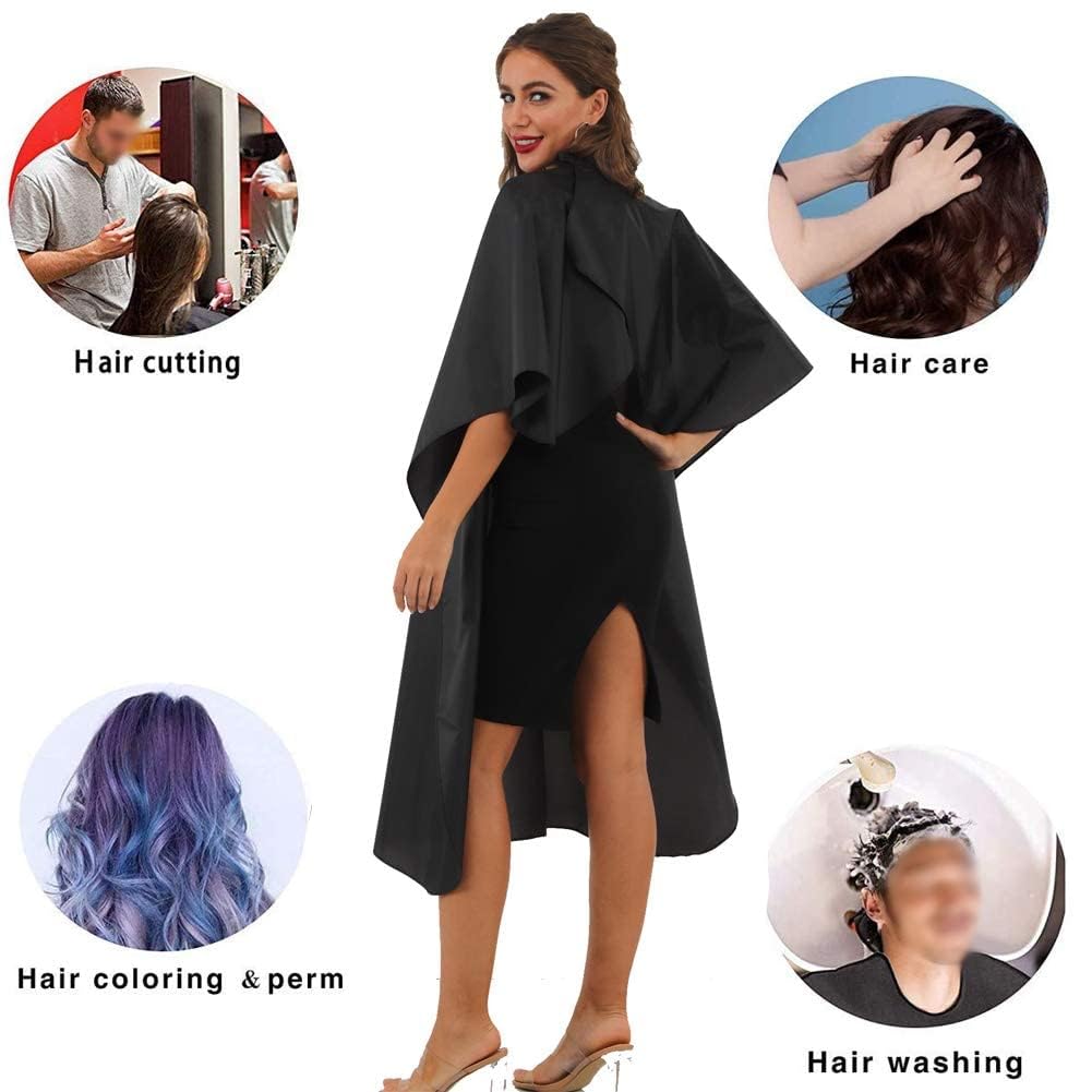 Black Waterproof Hair Salon Cape Professional Barber Cape with Metal Snap Closure Hair Cutting Cape (Black-3 Pack)