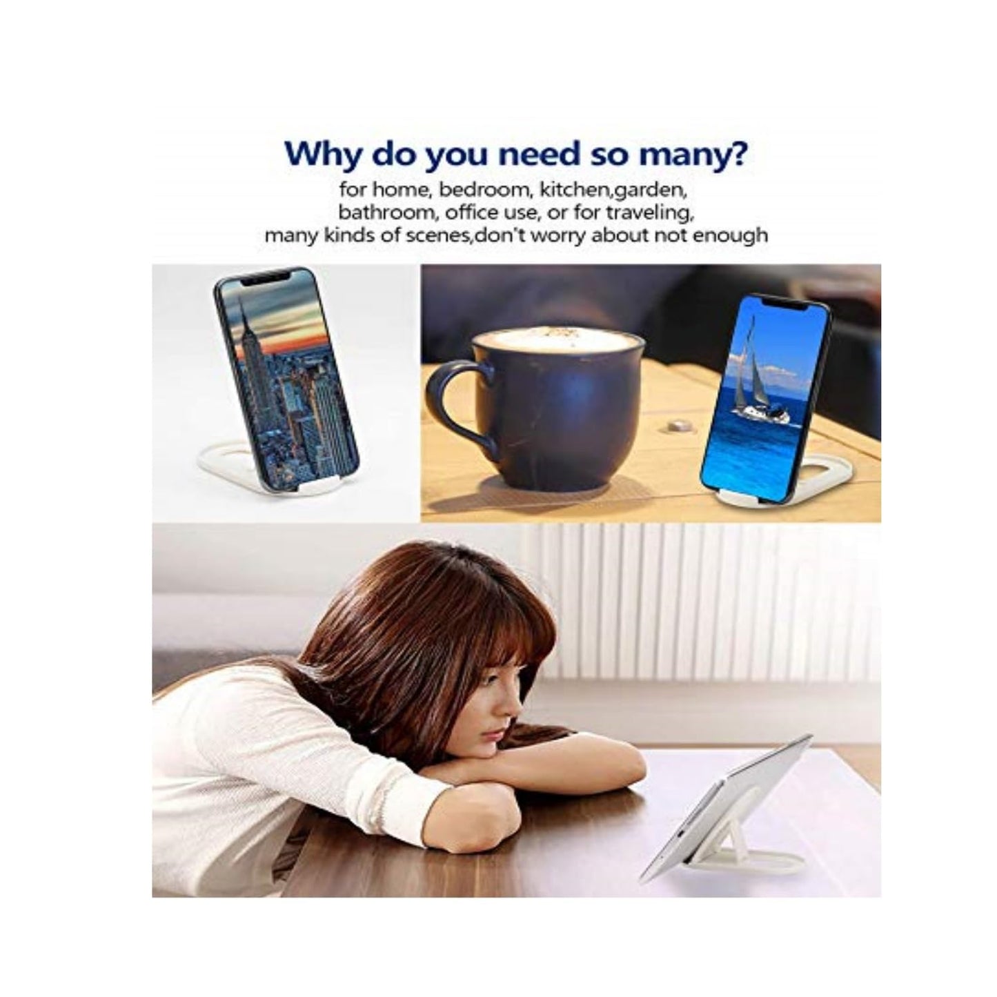 Cell Phone Stand, 6pack Portable Foldable Desktop Cell Phone Holder Adjustable Universal Multi-Angle Cradle for Desk Tablet iPad Mini iPhone X/8/7 Plus/7/6s/6 Samsung Galaxy, Black, White, Blue