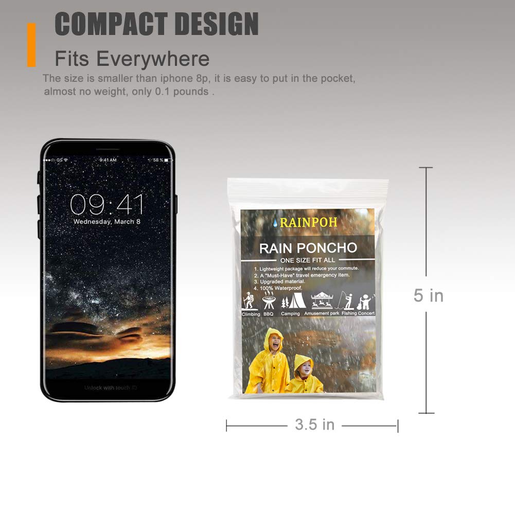 RAINPOH Rain Poncho 10Pack Rain Ponchos for Adults Women and Men Ponchos Family Pack with Hood