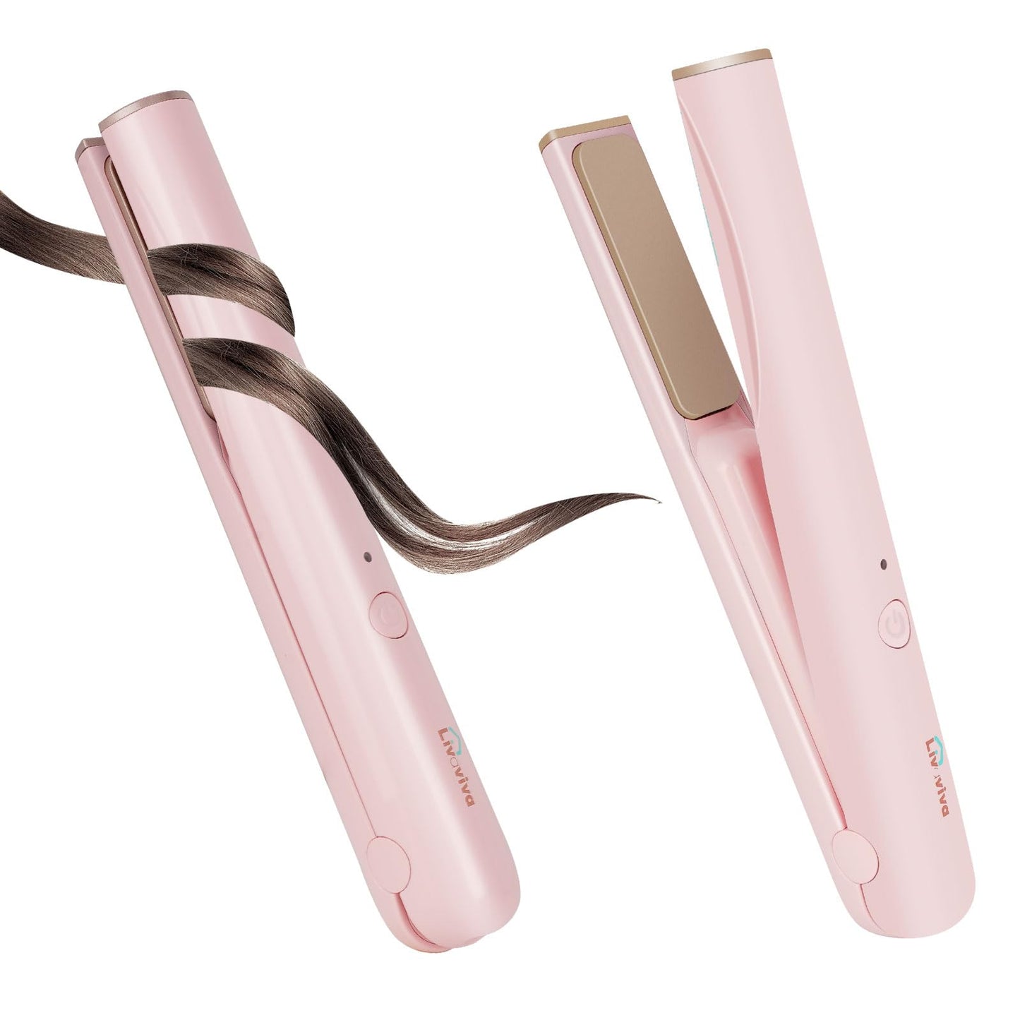 Mini Portable Cordless Hair Straightener,USB Rechargeable，Rapid Heating can Work continuously for 40 Minutes,Wireless Curling Iron for Travel (Pink)