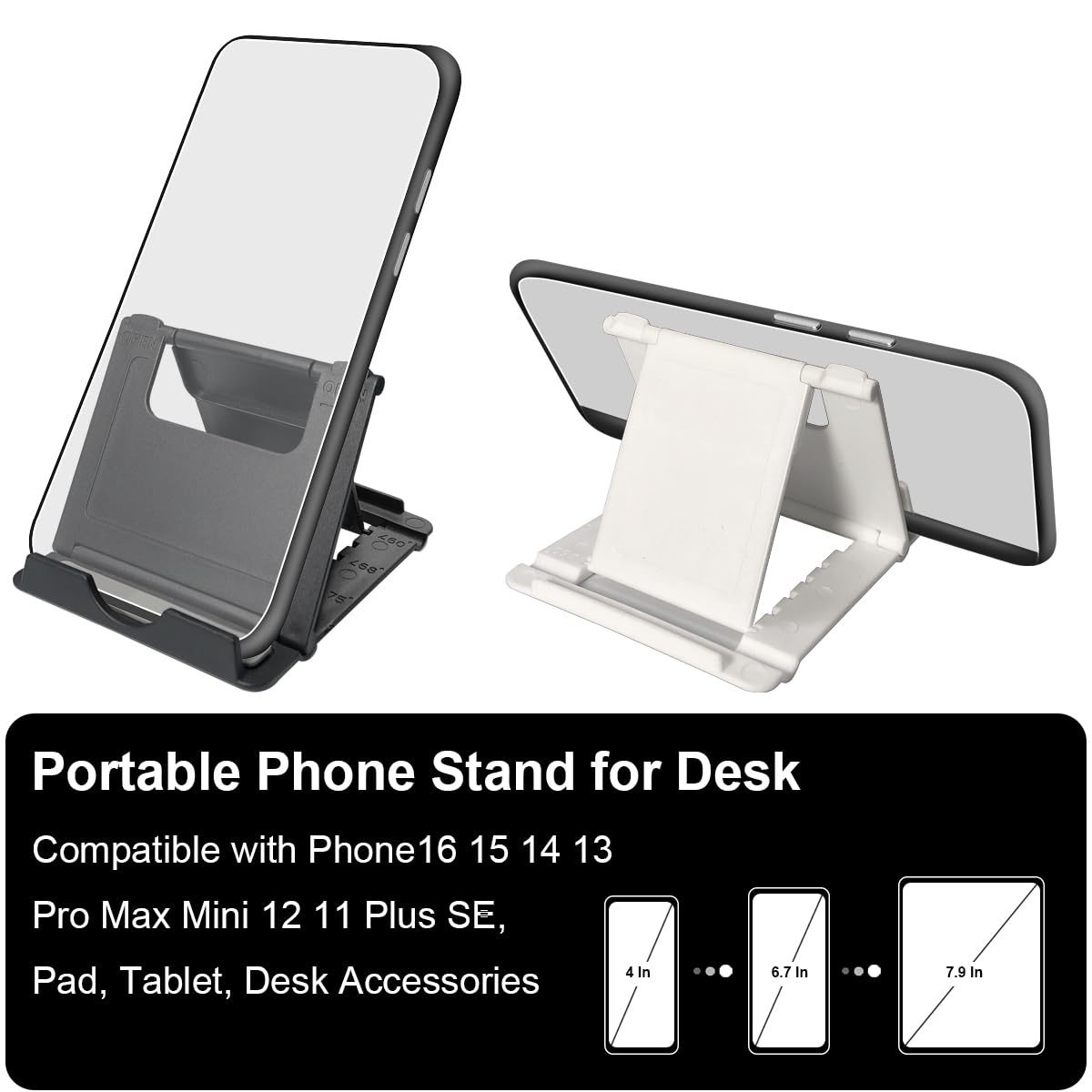 2 Pack Cell Phone Stand, Foldable Phone Holder for Desk Compatible with Phone 15 14 13 12 11 Pro Xs Xs Max Xr X 8, Nintendo Switch, All Phones, Black & White