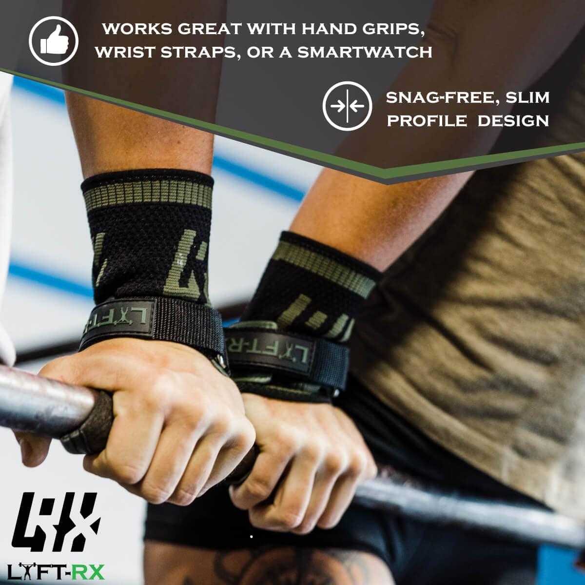 LYFT-RX Wrist Sweatbands, Slim Fit Design for Weightlifting, Gym, Workout, Cross Training, Weight Lift, Sports, 4.5 inch Sweat Wicking Wrist Bands, Men & Women, 2 Pairs - OD Green Dark/Light Small