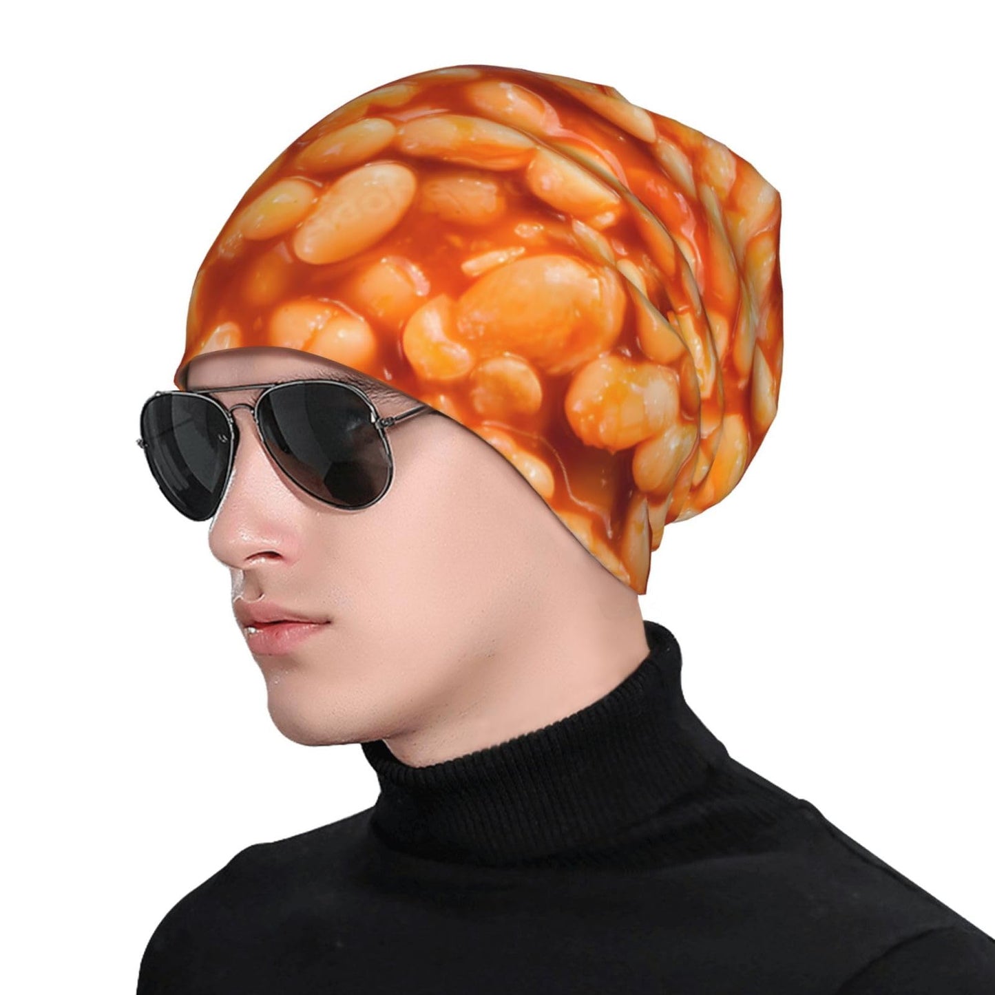 Funny Baked Bean Beanie Winter Hats Chemo Hat Cancer Headwear Knitted Hats Baggy Slouchy Skull Cap Nightcap for Men Women