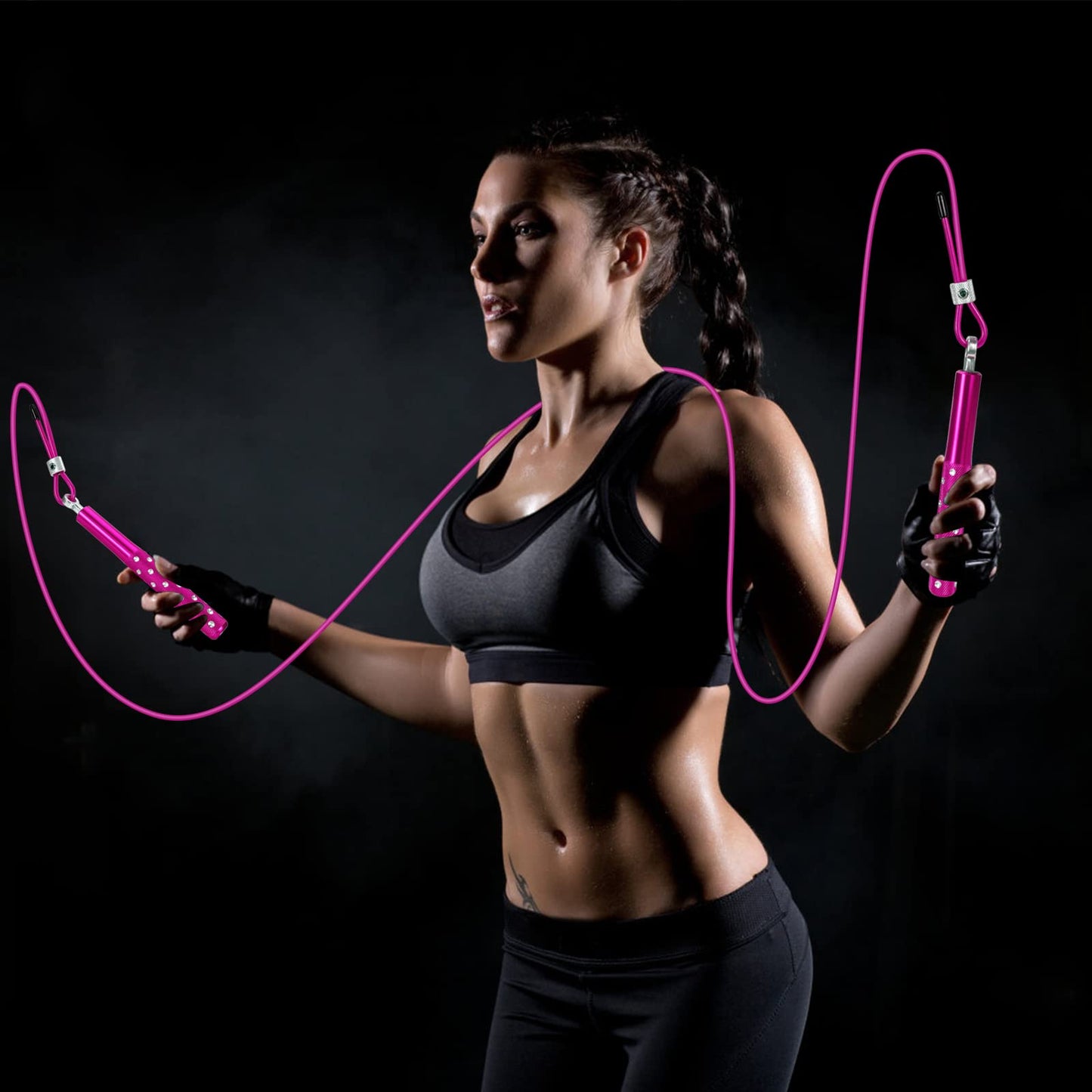 Jump Rope, Wastou Speed Jumping Rope for Training Fitness Exercise, Adjustable Adults Workout Skipping Rope for Men, Women, Kids, Girls (Pink-B)