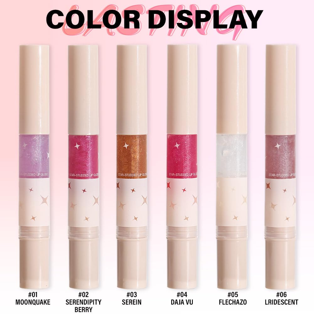 evpct 1Pcs Nude Pink Pearlescent Shine Shimmer Glitter Lipstick Lip Gloss, Metallic Sparkly Sparkle Glossy Lip Gloss Tint Stain Liquid Lipsticks Makeup Set for Women Long Lasting Waterproof 6
