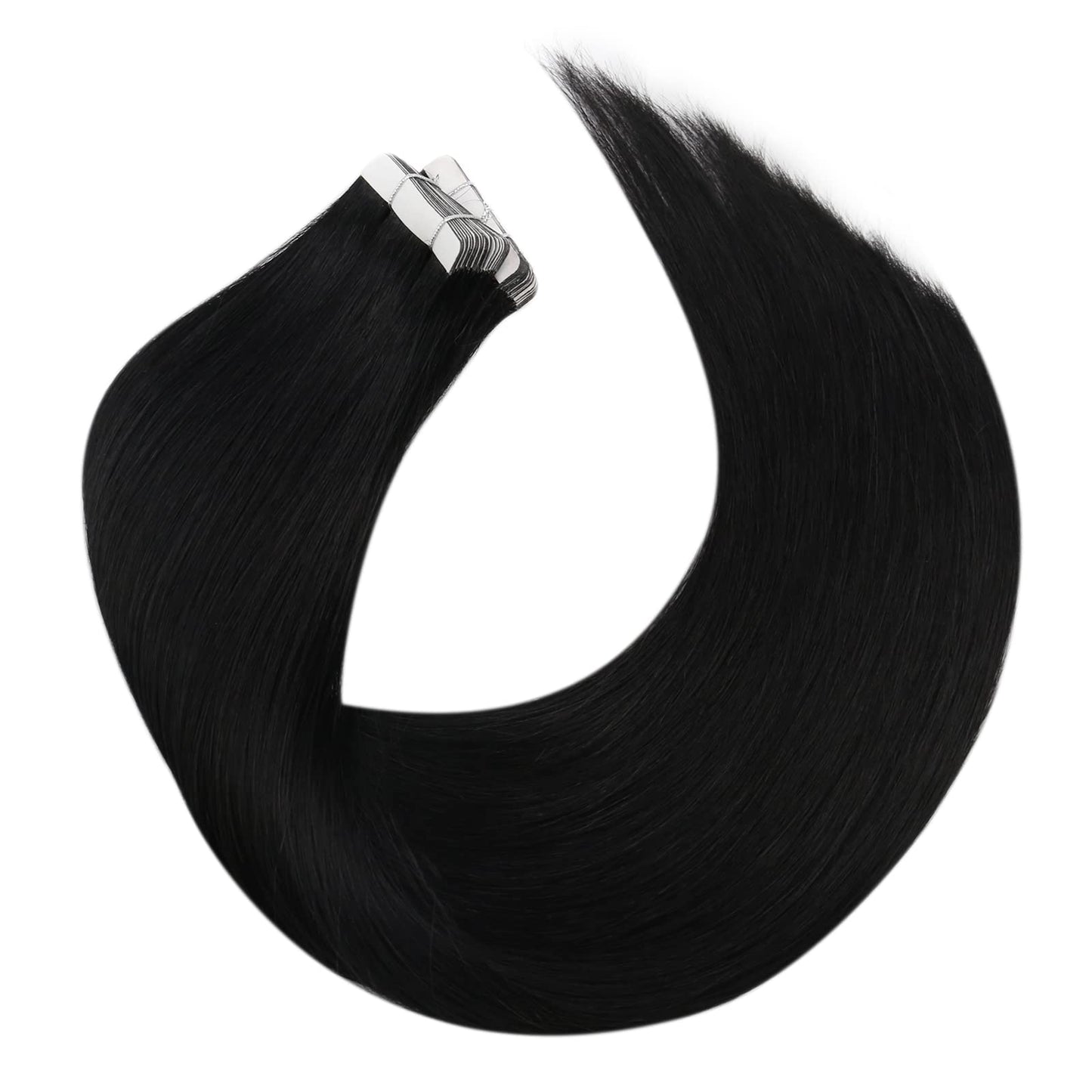 Moresoo Black Tape Hair Extensions 16 Inch Real Hair Tape in Extensions Jet Black Human Hair Extensions Glue in Remy Fashion Hair 20Pcs/50g #1