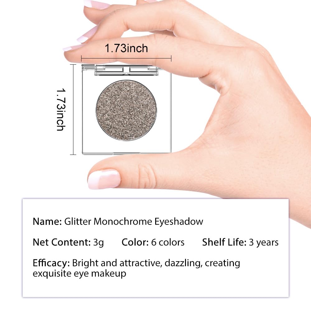 CAKAILA Single Gray Brown Glitter Shimmer Eyeshadow,Bright High Pigment Intense Monochrome Eye Shadow,Buildable Sparkly Eye Glitter Shimmer Finish,24 Hour Eye Makeup Longwear Waterproof,Blendable