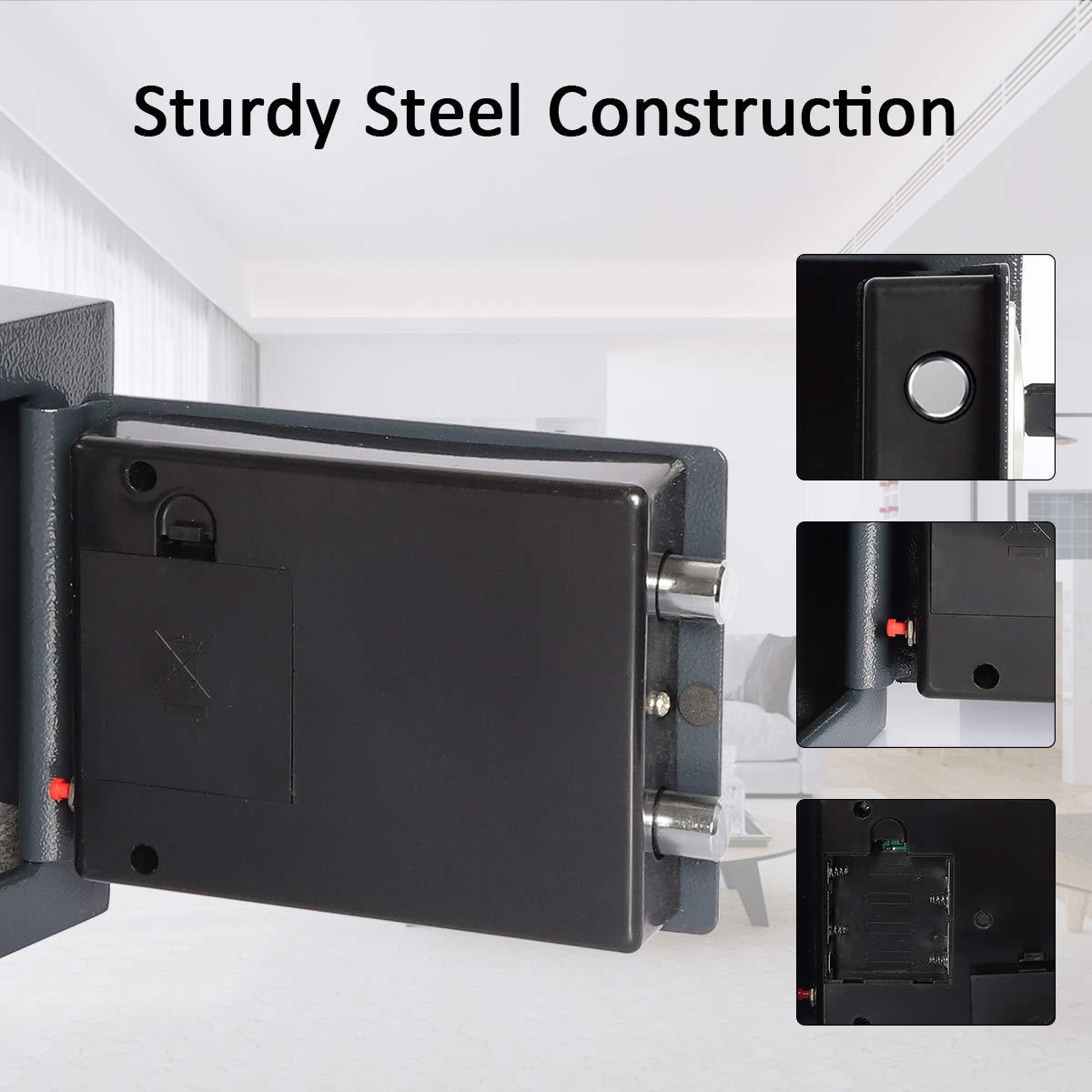 Jssmst Small Safe Box for Money - 0.23CF Mini Safe with Electronic Keypad, Lockable Box for Home Security and Personal Storage, 9.06 x 6.69 x 6.69 inch, Grey