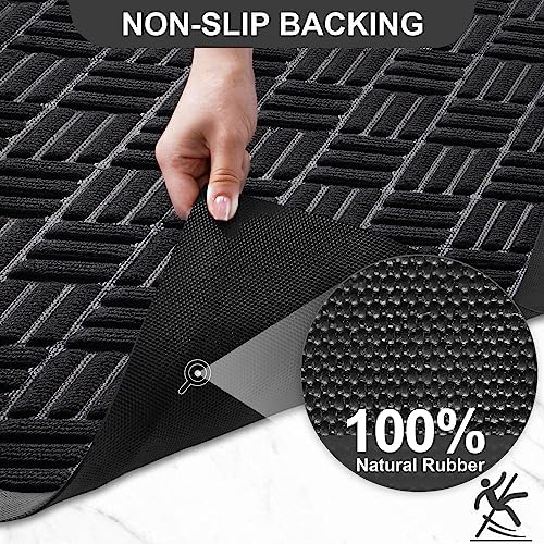 Mibao Front Door Mat, Heavy Duty Durable Welcome Mat for Outdoor Indoor, Dirt Trapper Waterproof Super Absorbent Door Mat for Entryway Outside Patio Porch, 29.5" x 17", Black