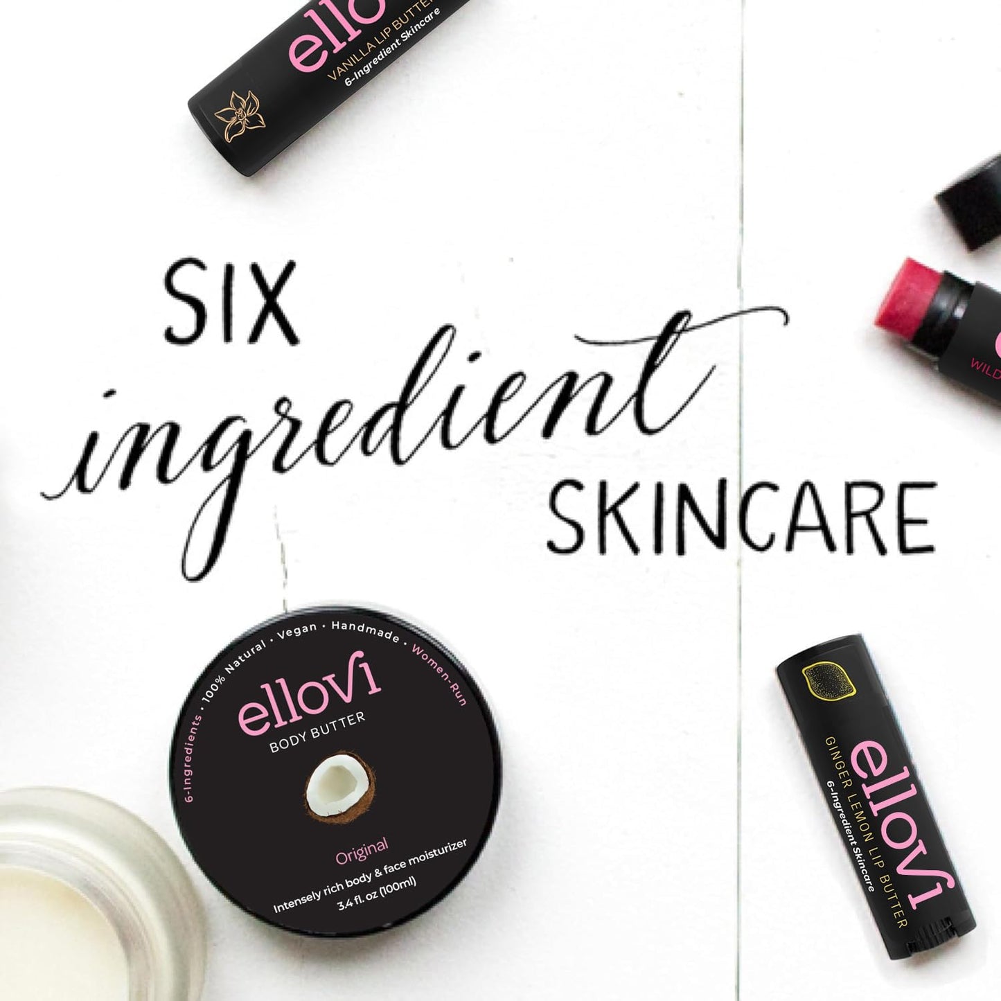 Ellovi Natural Lip Butter Lip Balm - Ginger Lemon - Pure Enough to Eat - Made With Just 6 Vegan Ingredients - 100% Natural & Organic Moisturizing Lip Care for All Day Hydration (2-Pack)