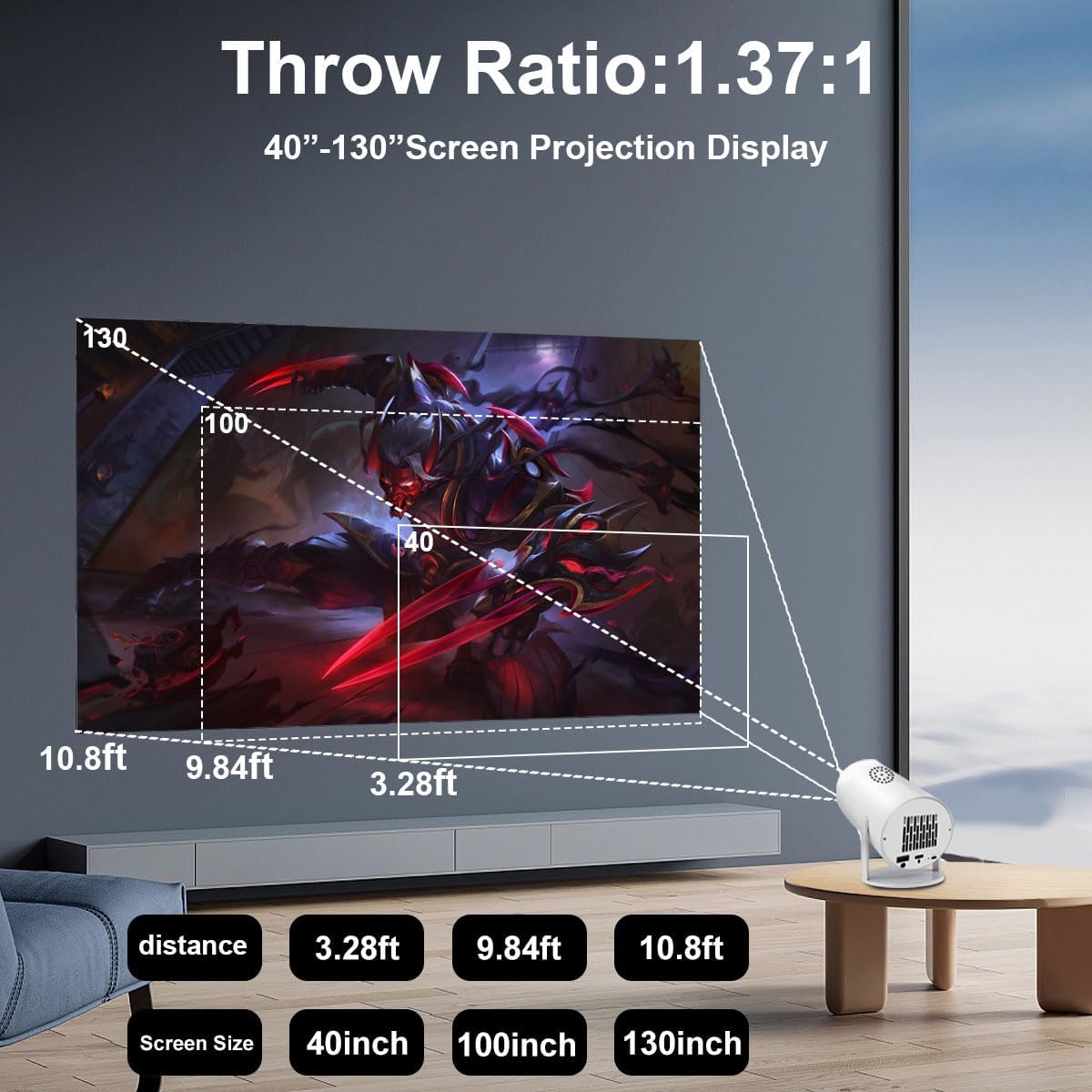 HY300 Mini Projector,Ceiling movie projector ，Manual focusing, Compact Design for Home Theater, Outdoor Movies, Presentations, and Gaming. (white)