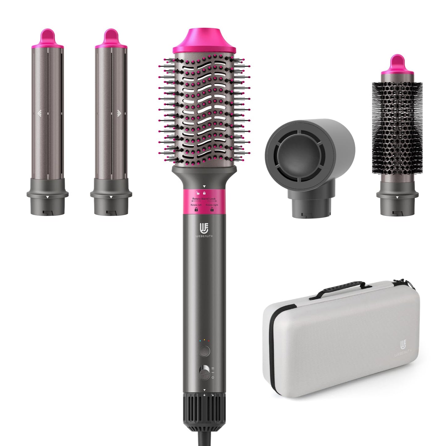 Hair Dryer Brush, webeauty 5 in 1 One Step Professional Hot Air Brush Set for Fast Drying, Curling Drying, Straightening Combing, Hair Styler [Ceramic Coating] [Negative Ion] 110000 RPM (Grey+Red)