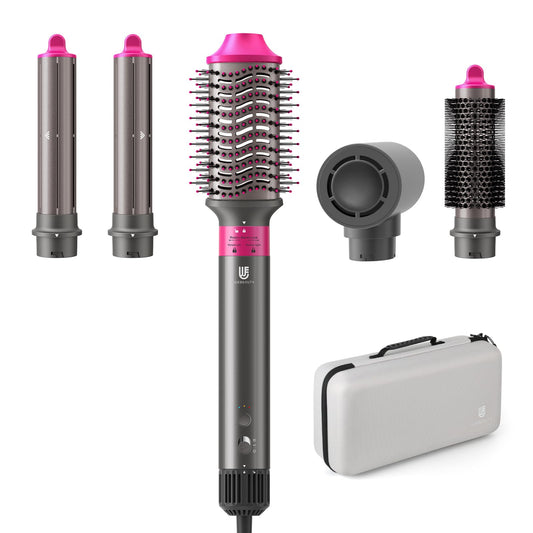 Hair Dryer Brush, webeauty 5 in 1 One Step Professional Hot Air Brush Set for Fast Drying, Curling Drying, Straightening Combing, Hair Styler [Ceramic Coating] [Negative Ion] 110000 RPM (Grey+Red)