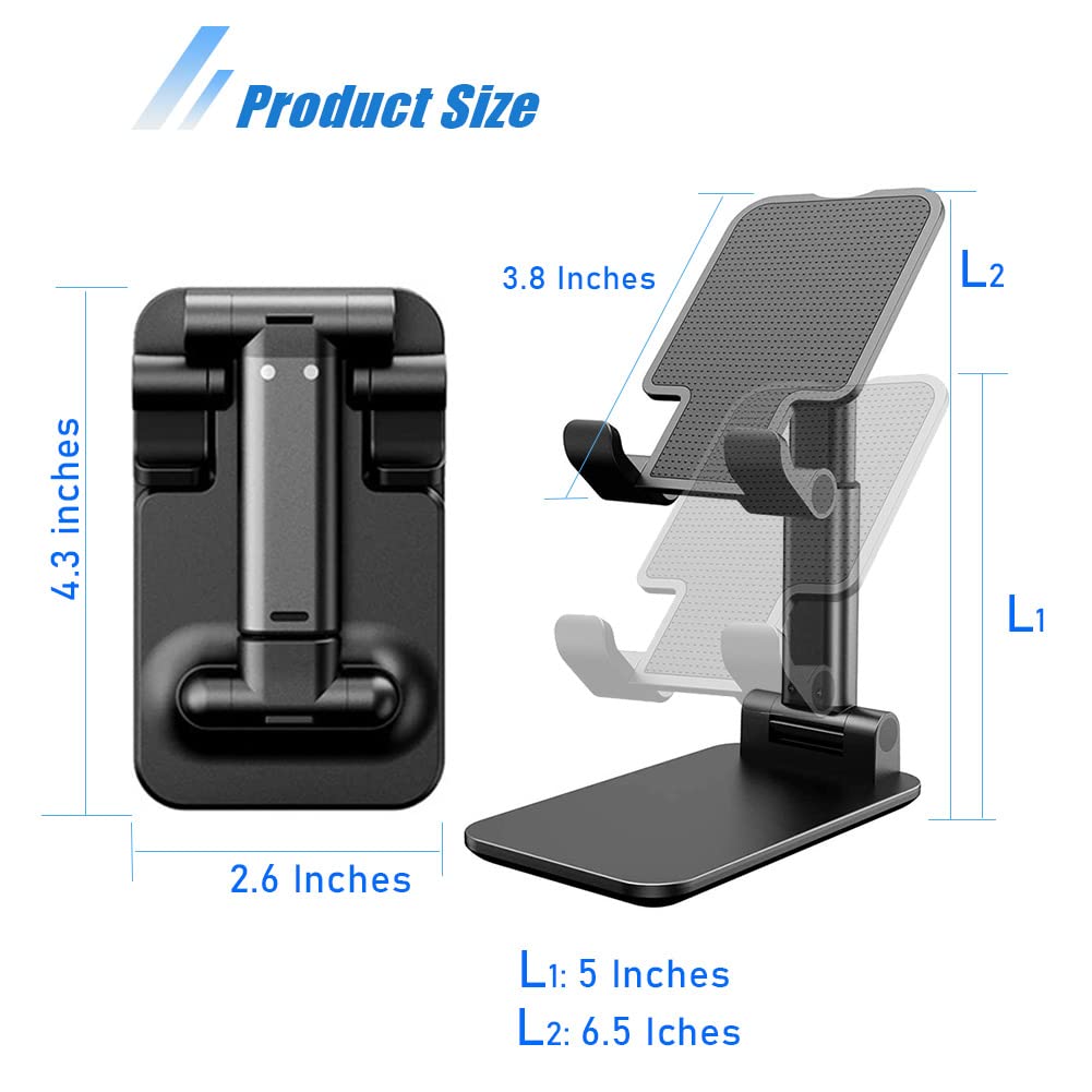 OGMAPLE Phone Stand for Desk, 2 Pack MT-6 Desk Phone Holder Stand for Office Universal Smart Phone Holder Foldable & Height Adjustable Cellphone Stand Compatible Under 8” Device, Black