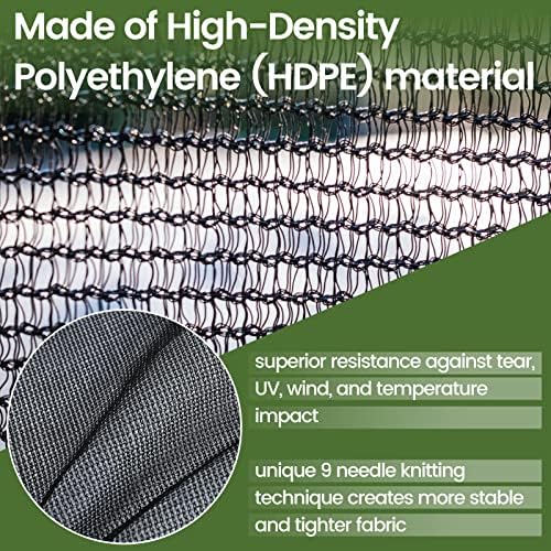 [Windscreensupplyco] 60-70% 10 FT X 12 FT Mesh Tarp/Shade Cloth 9-Needle Knitted Heavy Duty Black with Grommets for Green House, Garden, pergola, Pools, Dump Truck - MT1012BLKX1