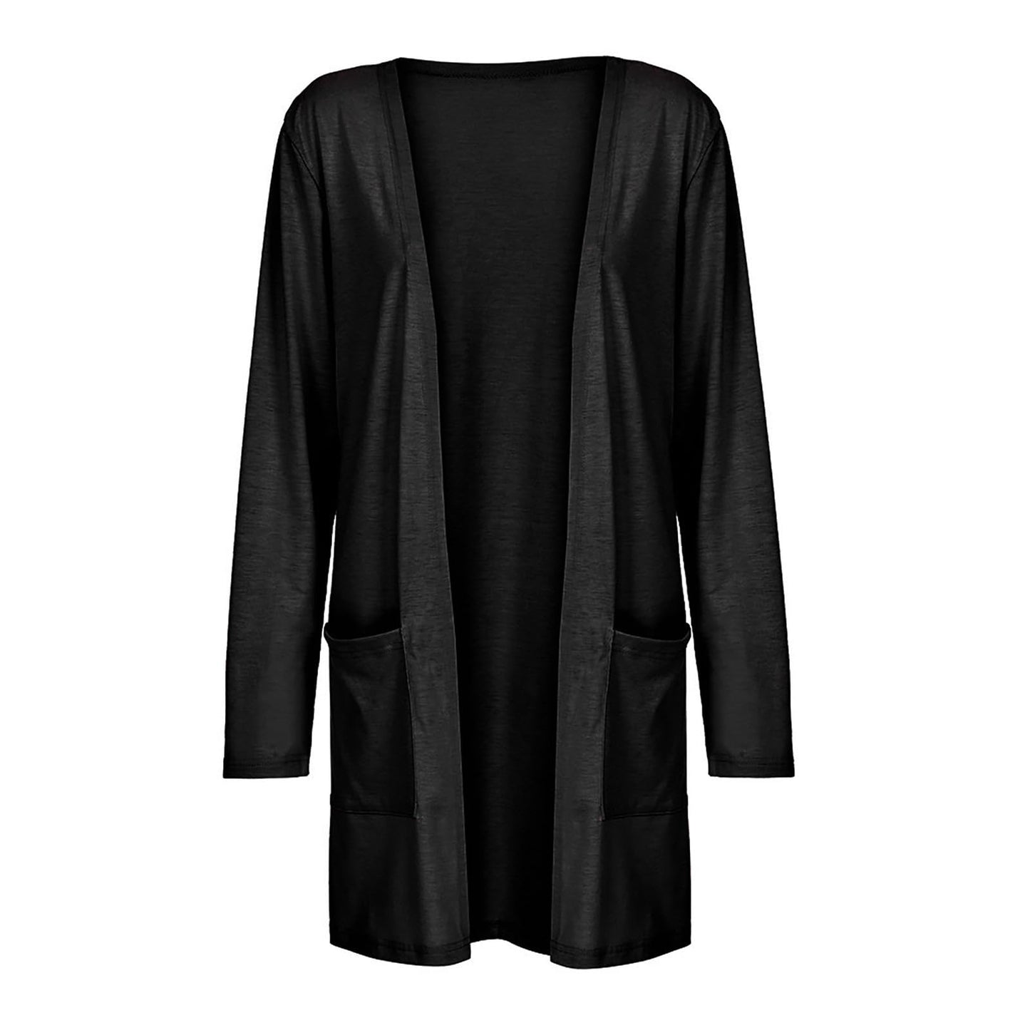 Lightweight Cardigan for Women 2024 Fall Casual Solid Long Sleeve Open Front Cardigans Outwear with Pockets Black