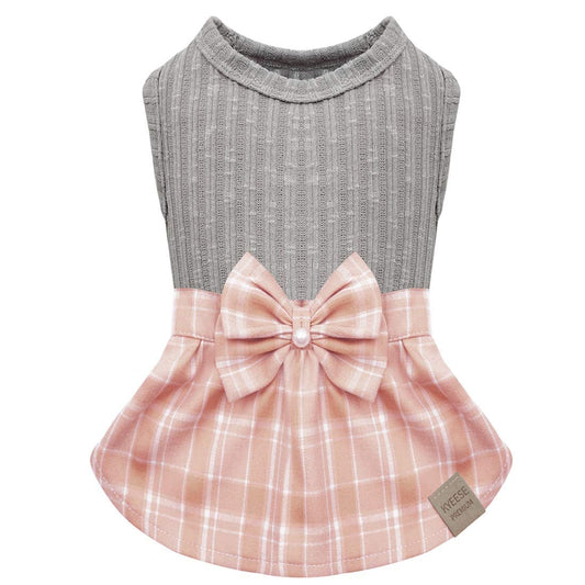 KYEESE Dog Dress Plaid with Bowtie Small Dog Sweater Dress for Fall Winter Vest Shirt