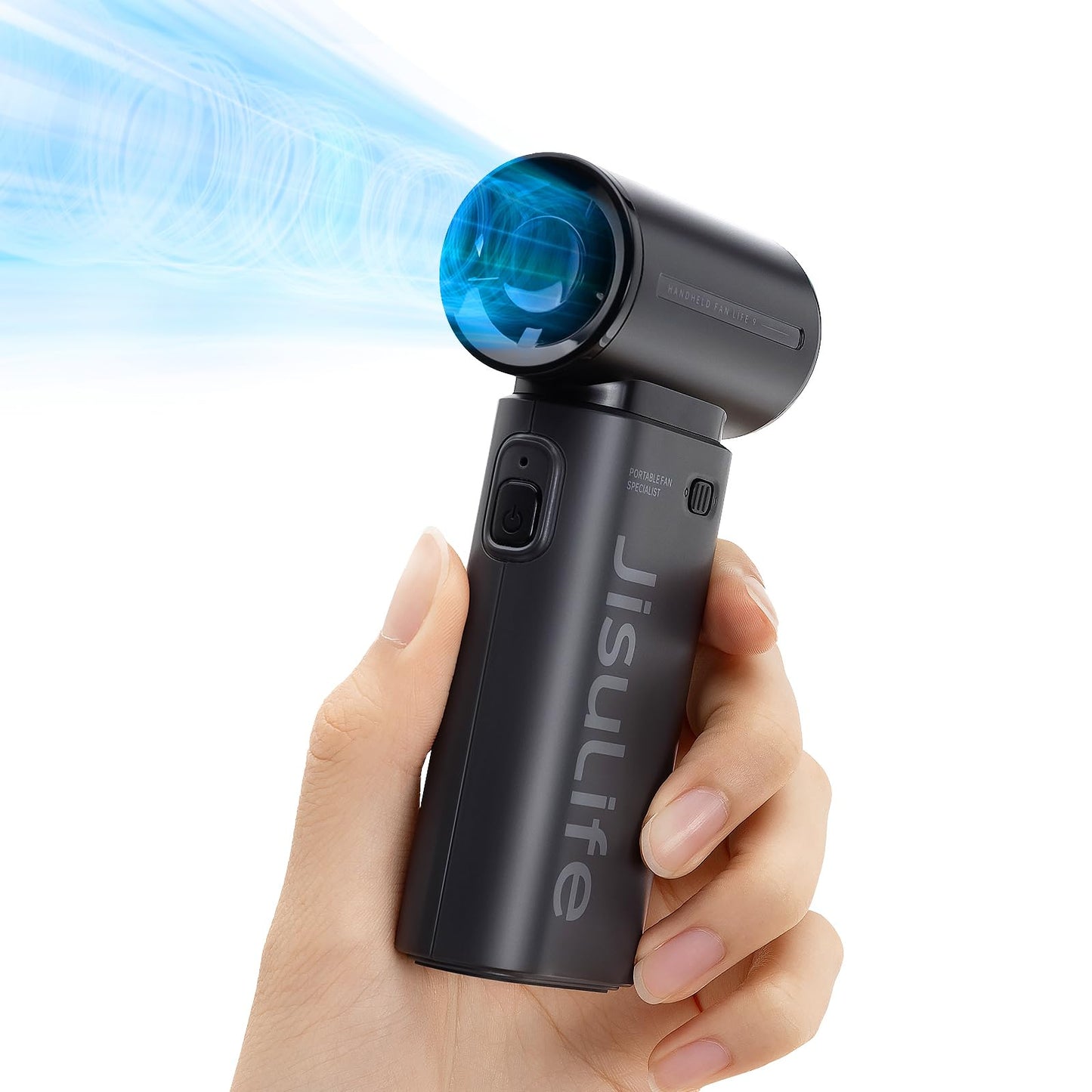 JISULIFE Portable Handheld Fan Life9, Turbo Power High Speed Air [18H Max Cooling Time], 5 Gear Wind, 5000mAh Rechargeable, Mini Pocket Design, Personal Fan for Travel Concerts Camping Makeup - Black