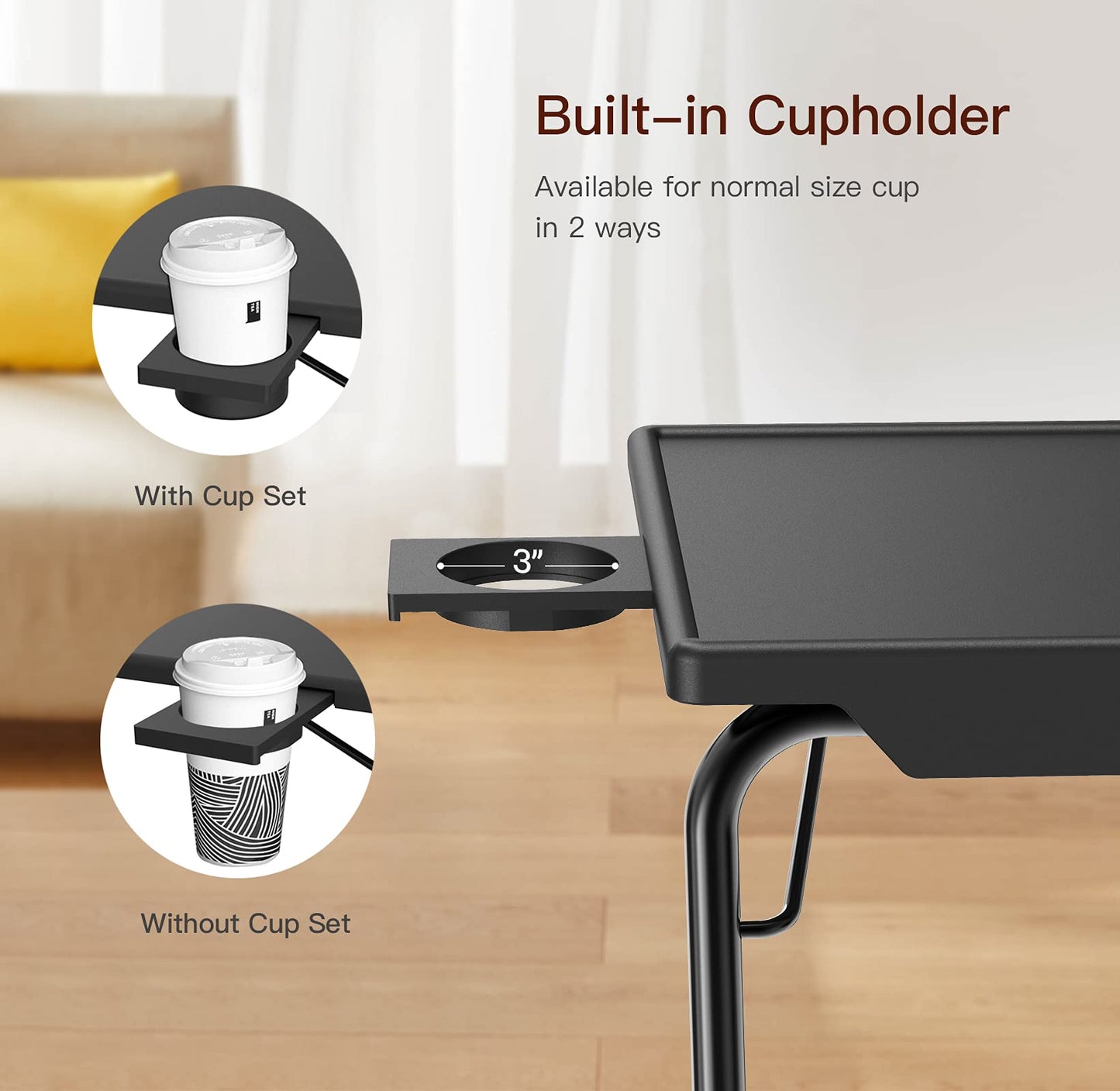 Adjustable TV Tray Table - TV Dinner Tray on Bed & Sofa, Comfortable Folding Table with 6 Height & 3 Tilt Angle Adjustments (Black)